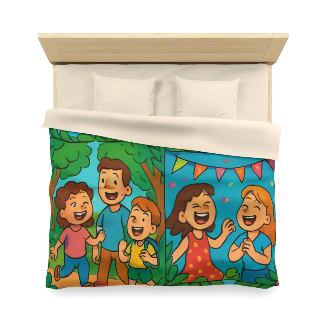 Housse de couette colorée avec scènes animées joyeuses pour enfants à thème festif