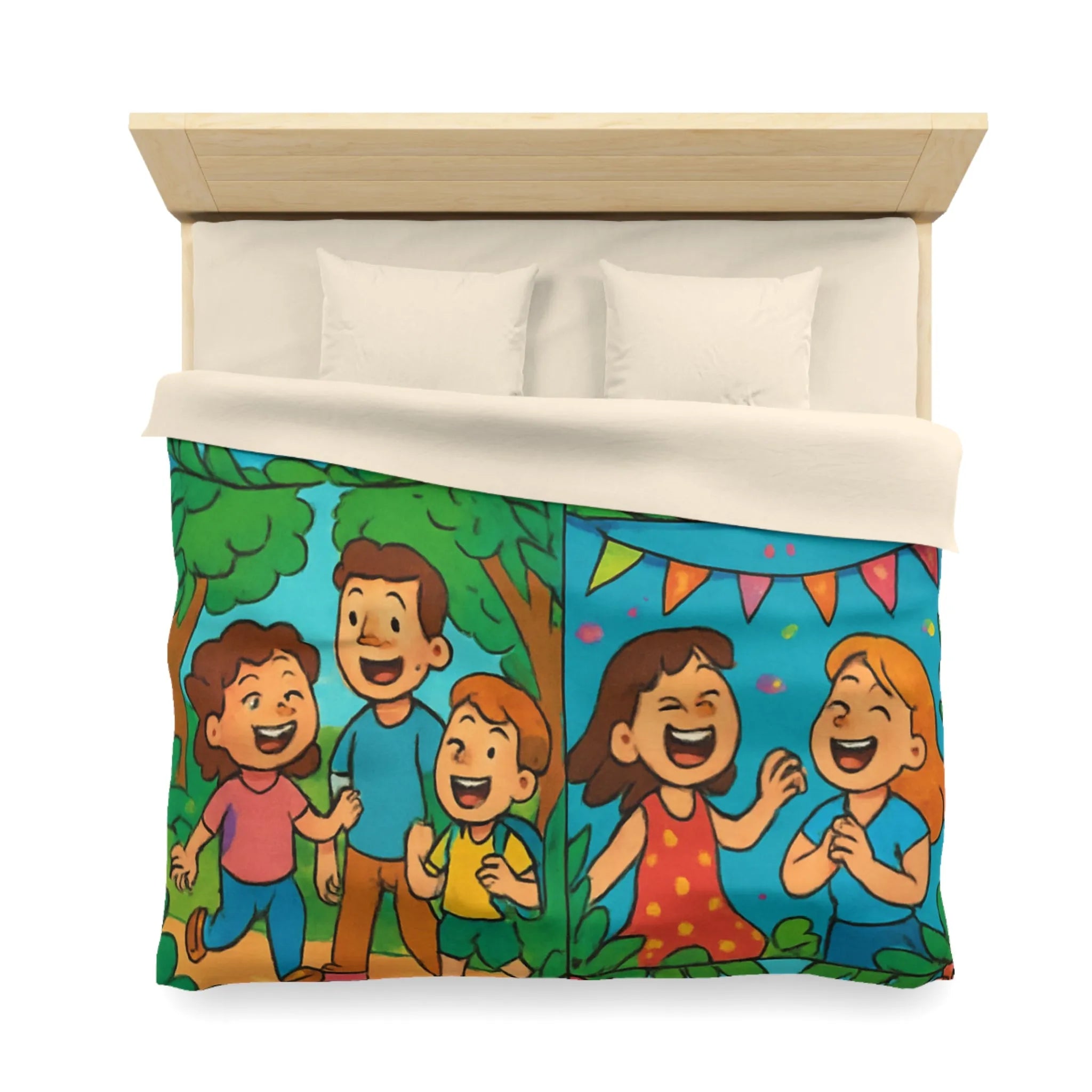 Housse de couette colorée avec scènes animées joyeuses pour enfants à thème festif