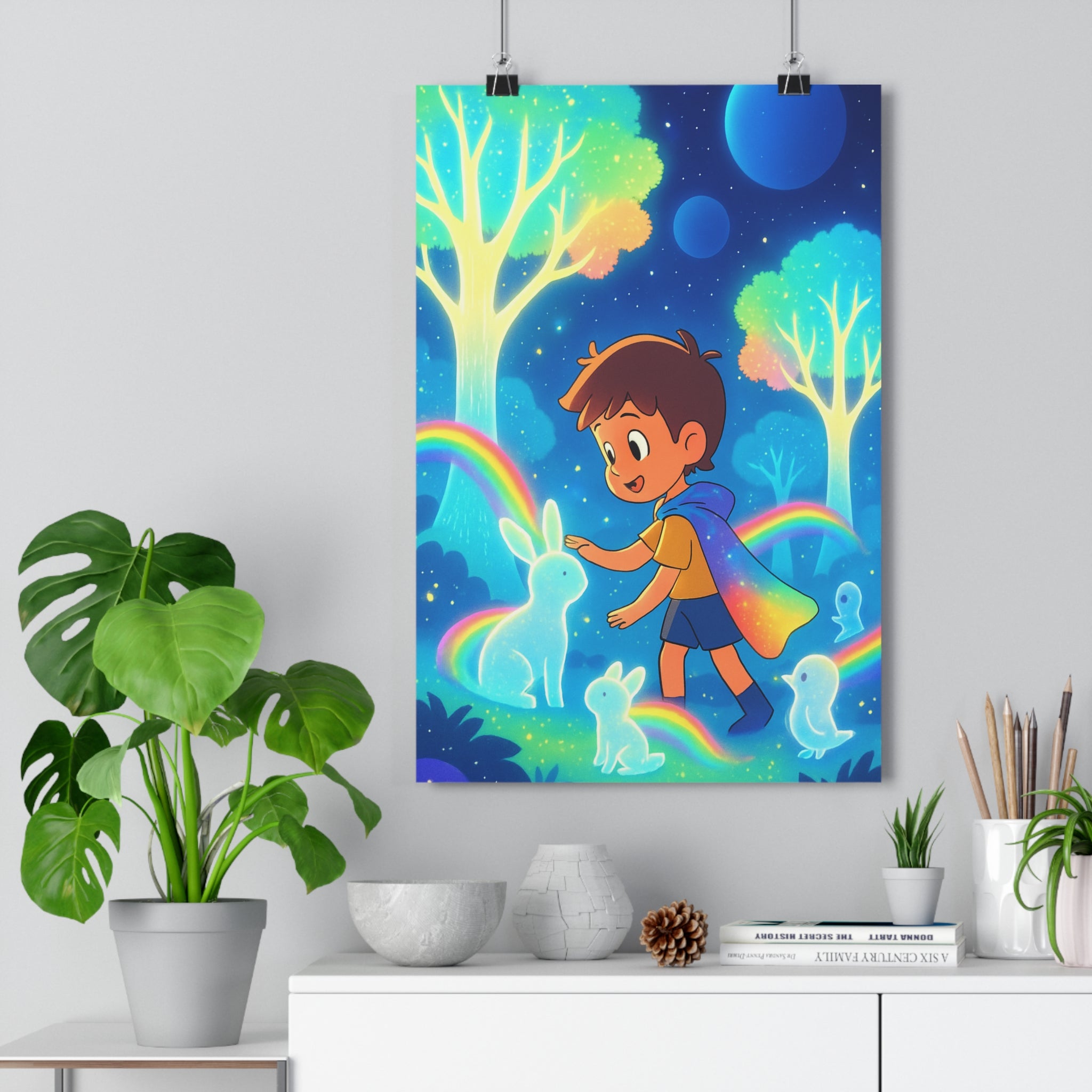 Poster décoratif féerique lumineux forêt enchantée enfant créatif magique ambiance rêveuse colorée 30x46 qualité