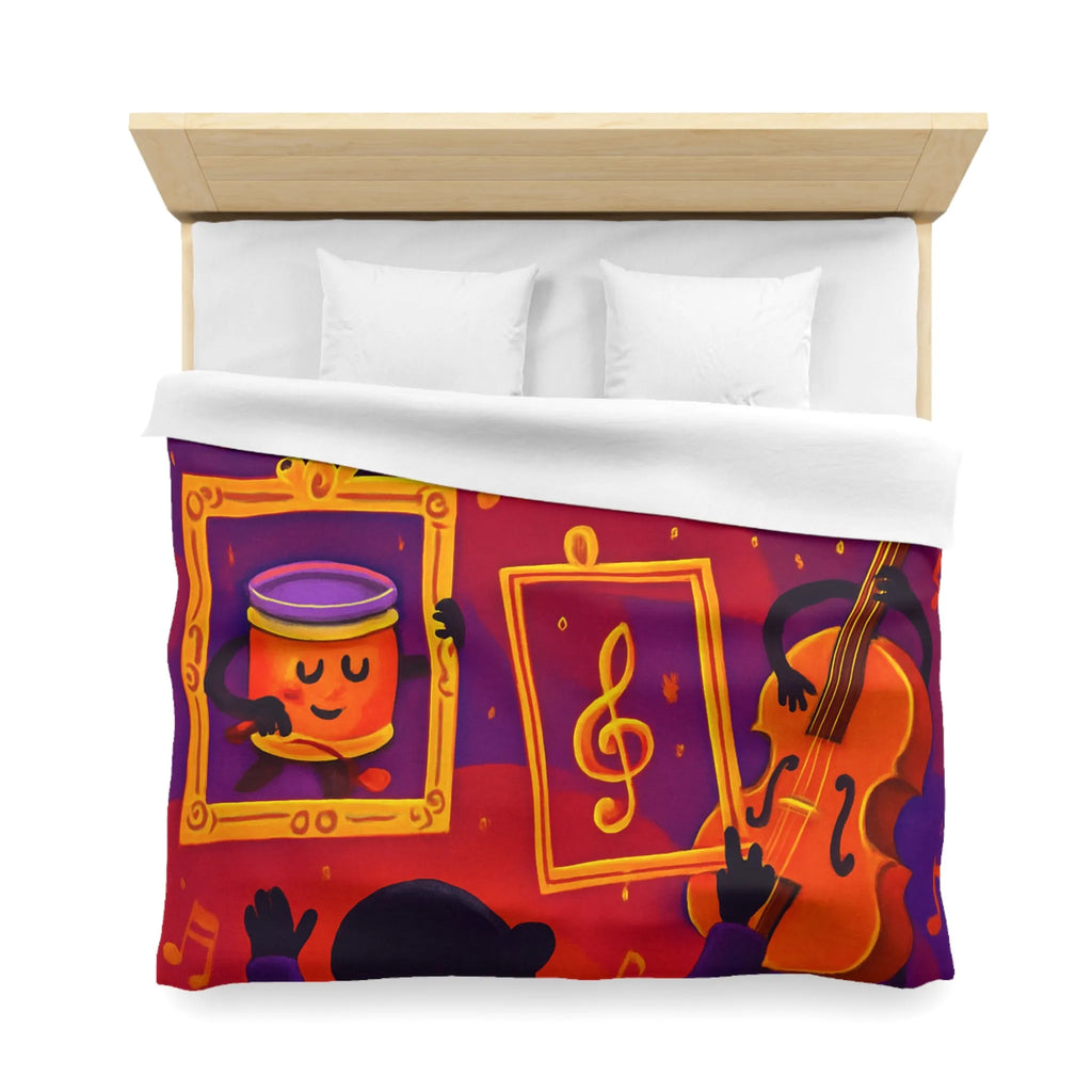 Housse de couette avec motifs musicaux colorés et cadres en pleine symphonie orchestrale