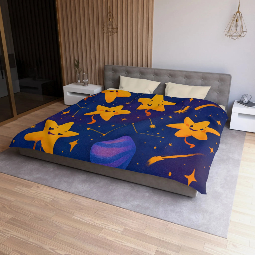 Housse de couette avec étoiles souriantes et planètes cartoon pour chambre d'enfant