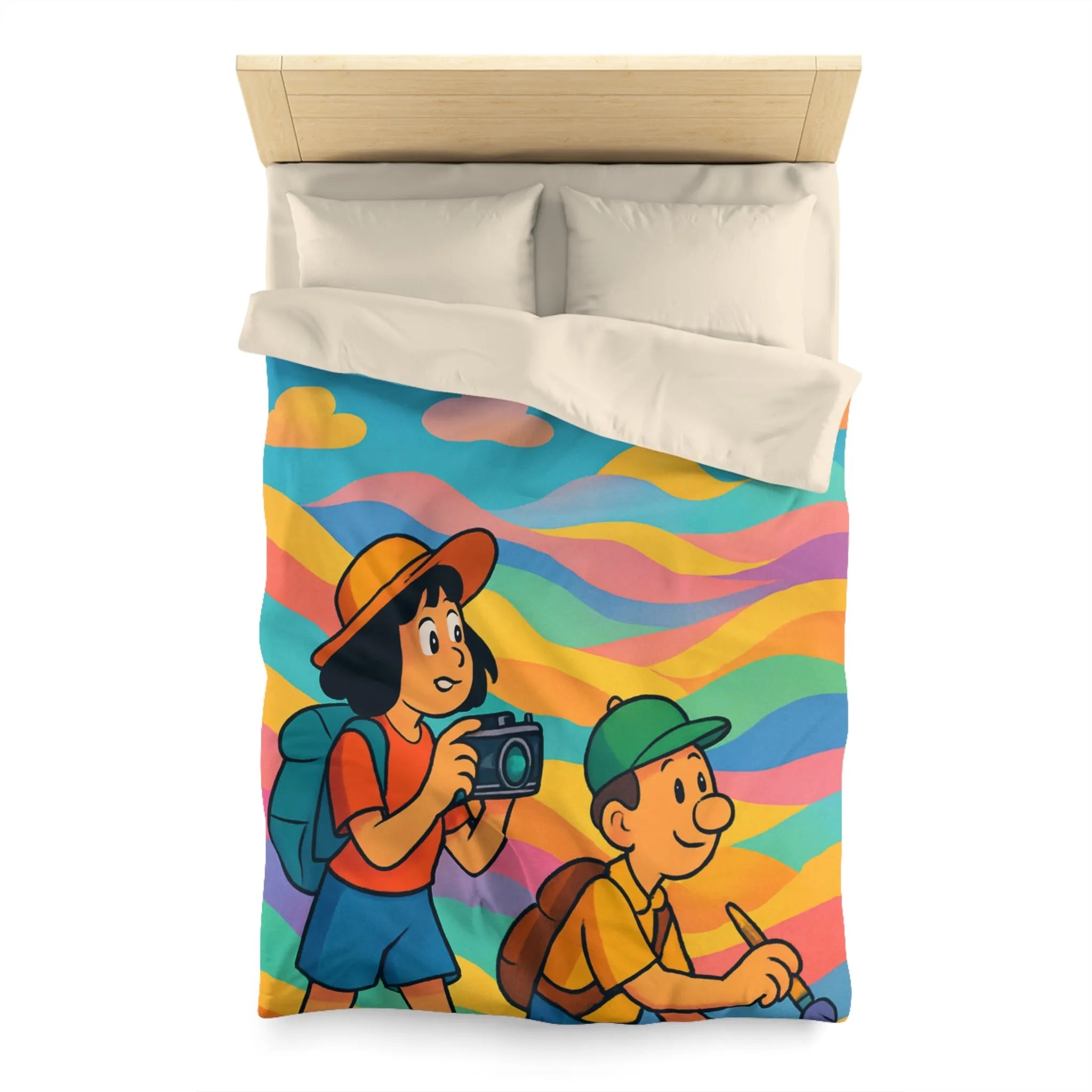 Housse de Couette Enfant avec Effet Arc-en-ciel et Motifs Oniriques Pleins de Couleurs