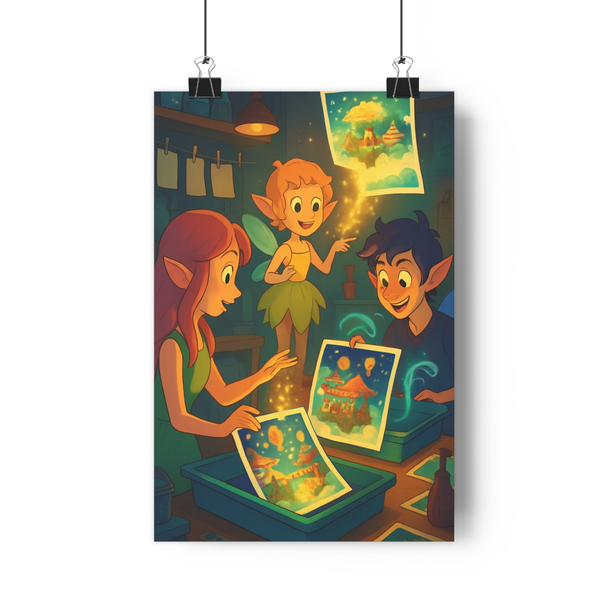 Poster décoratif fantastique féerique lumineux magique bleu doré salon chambre enfant atelier ambiance chaleureuse