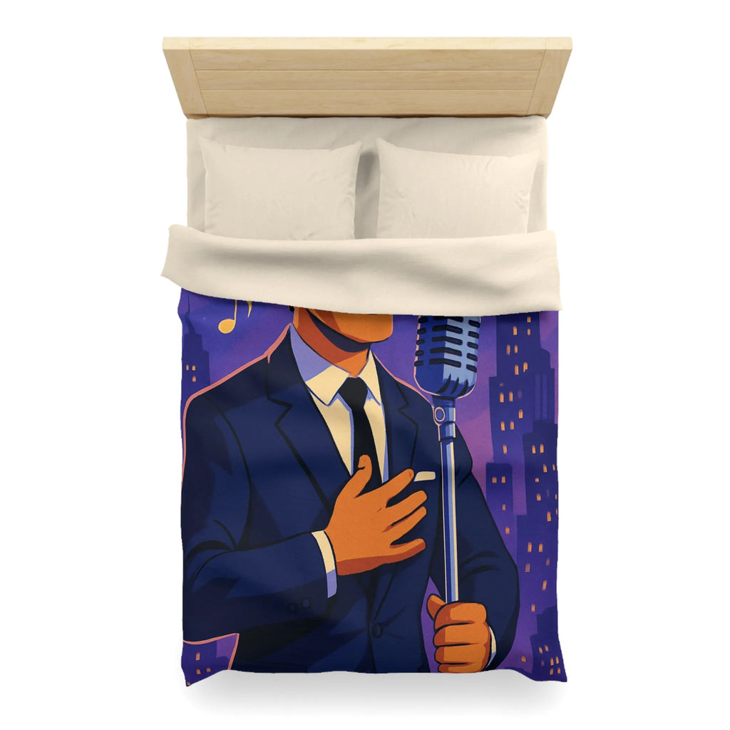 Housse de Couette Élégante pour Amoureux de Musique avec Chanteur et Micro Vintage