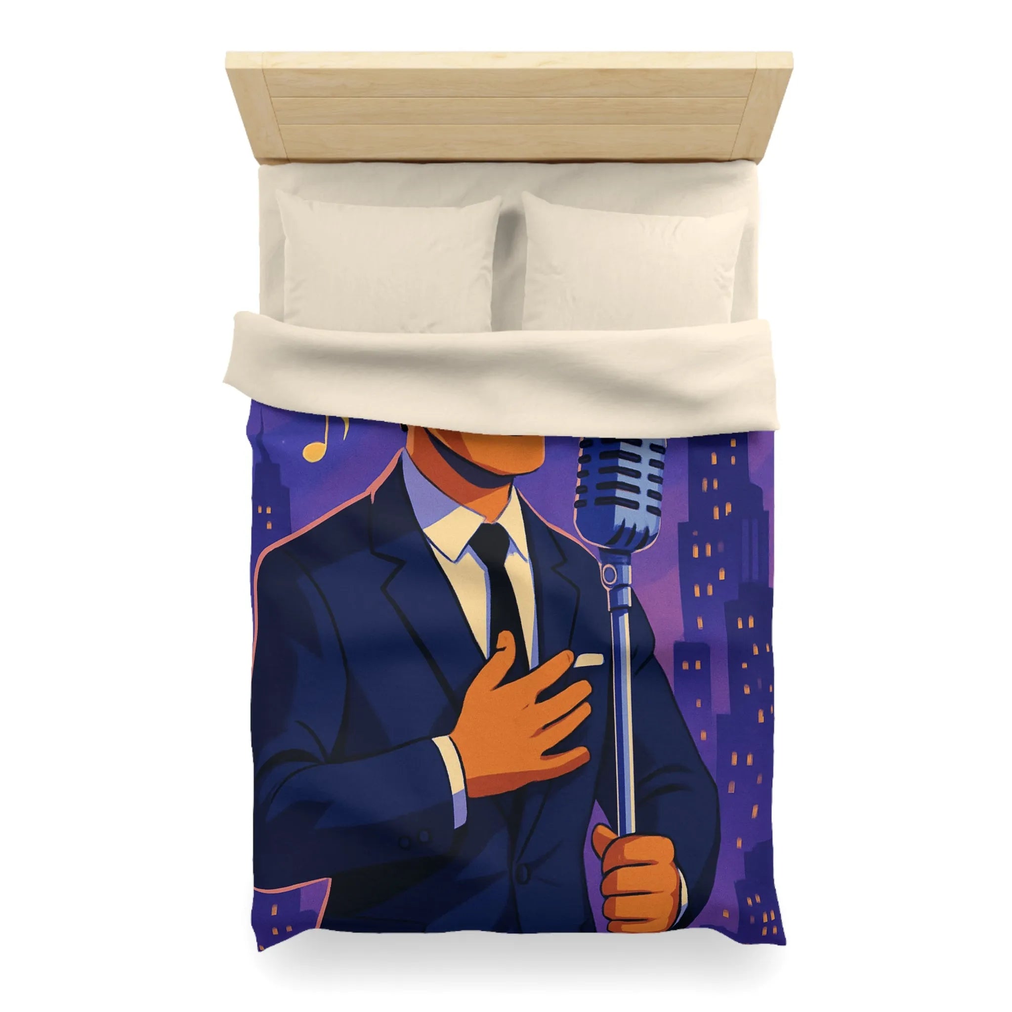 Housse de Couette Élégante pour Amoureux de Musique avec Chanteur et Micro Vintage
