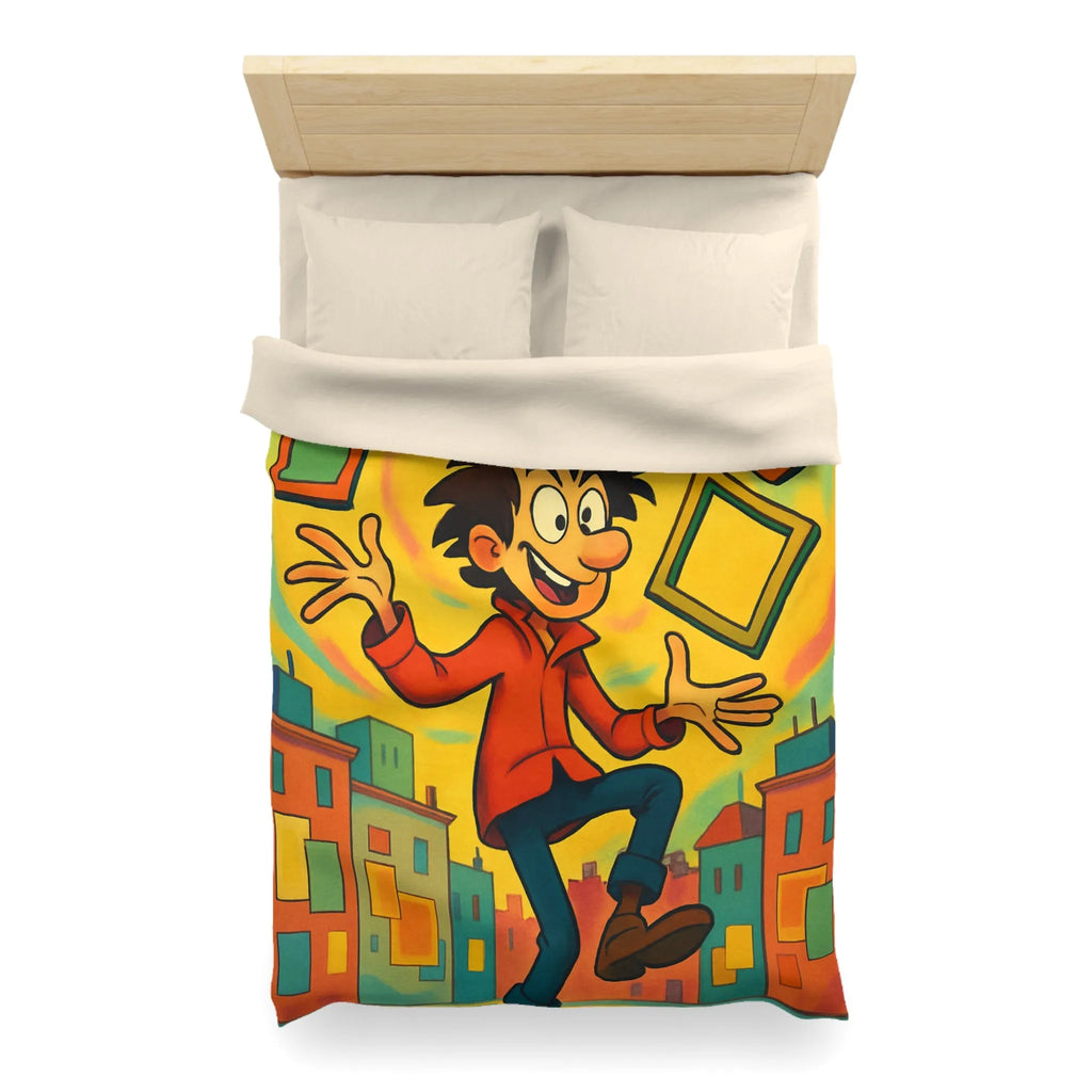 Housse de Couette Dynamique avec Illustration d'Énergie Vibrante et Cadres Géométriques Colorés