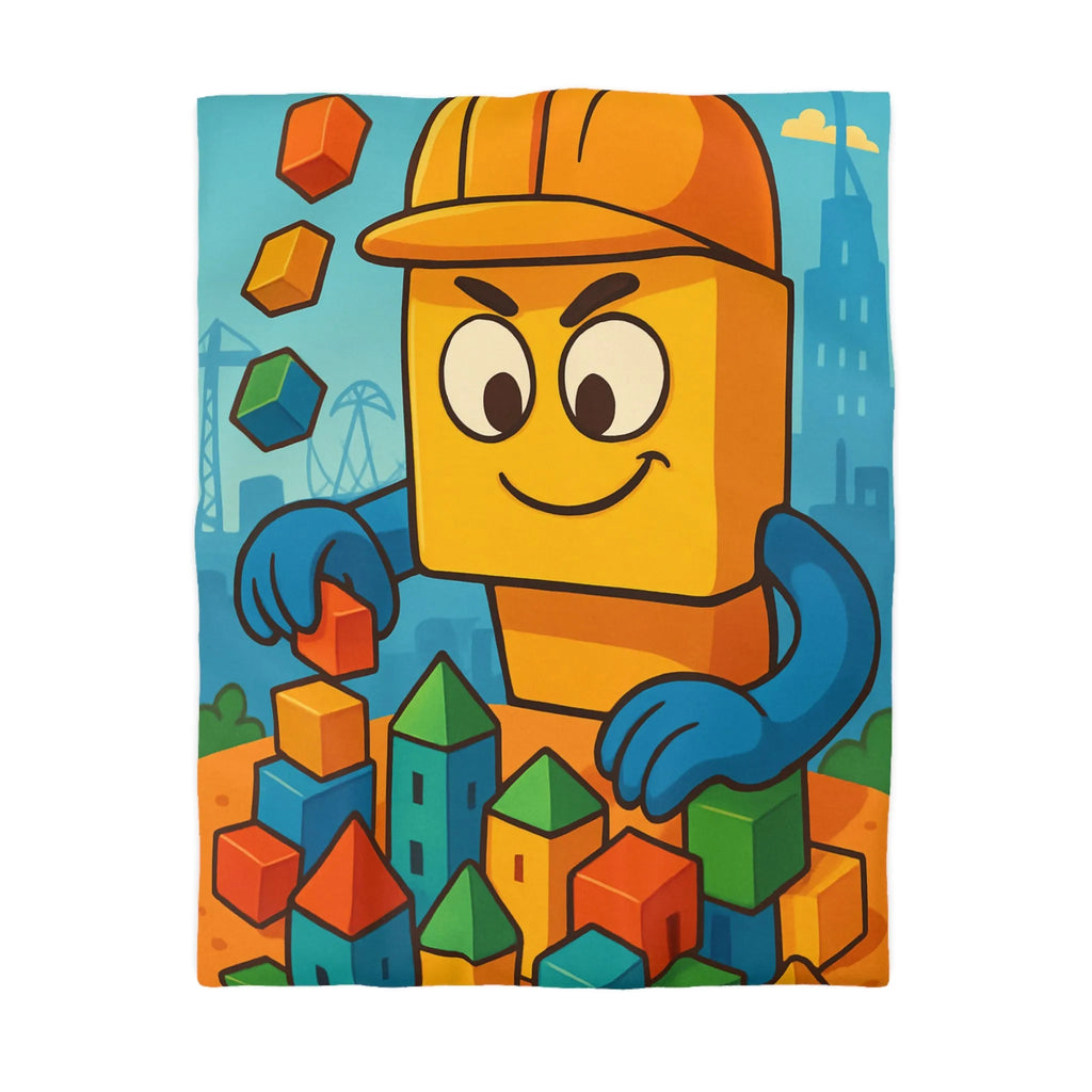 Housse de couette colorée avec motif de construction pour chambre d'enfant joyeuse
