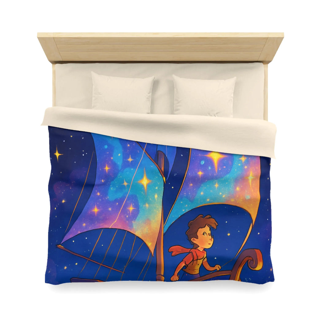 Housse de Couette Enchantée: Bateau Stardust Voyageant Dans l'Univers Étoilé pour Enfants