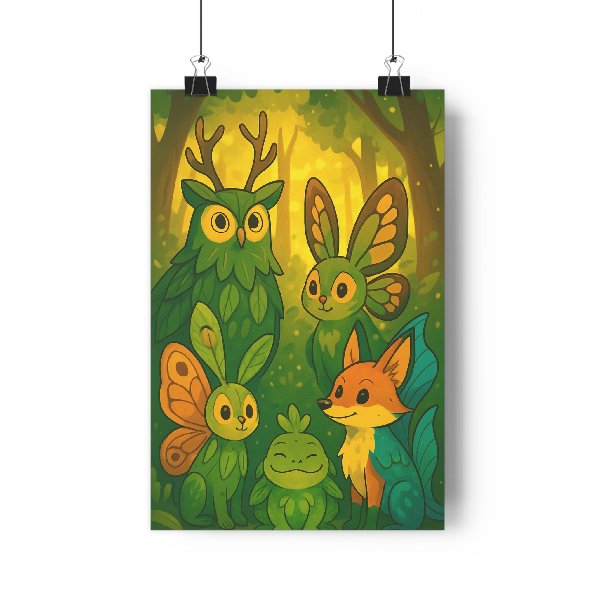Poster décoratif anime écologique vert orange nature créatures fantastiques chambre salon ambiance harmonieuse qualité