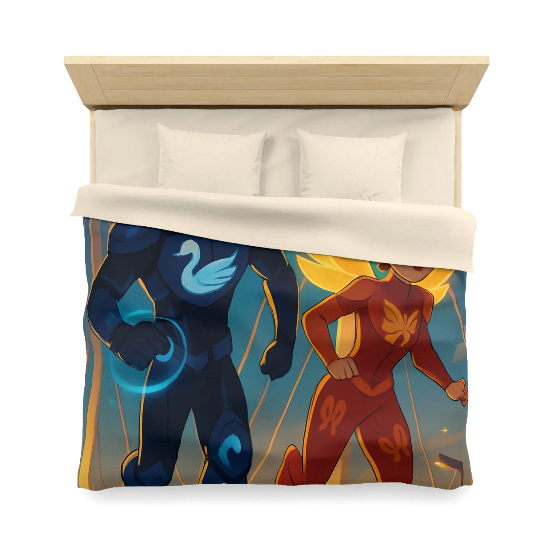 Housse de Couette Avec Héros Masqués et Ville au Crépuscule pour Chambre Enfant