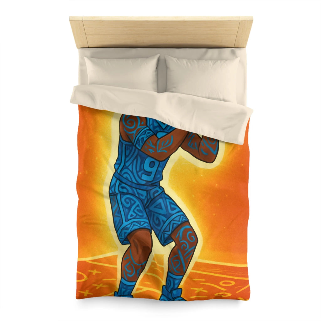 Housse De Couette Avec Joueur De Basketball Graphique En Bleu Sur Fond Orange