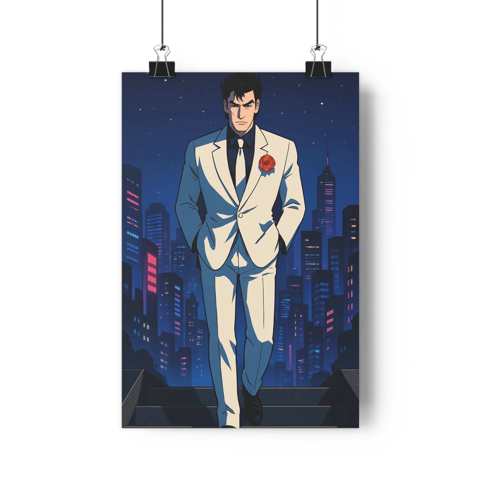 Poster décoratif moderne noir blanc rouge urbain nocturne dramatique salon chambre design captivant premium