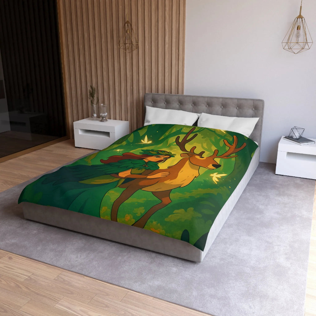Housse de couette forestière magique avec cerf et fée pour ambiance féérique naturelle