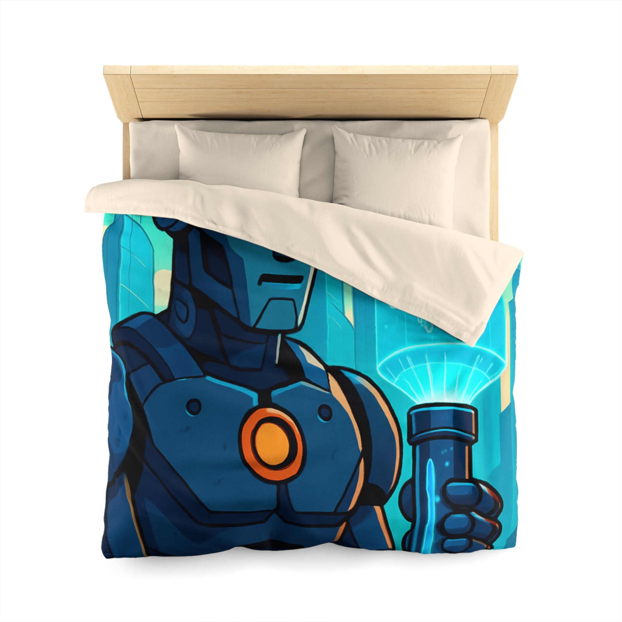Housse de Couette Thème Robotique Futuriste avec Paysage Urbain et Drones Volants