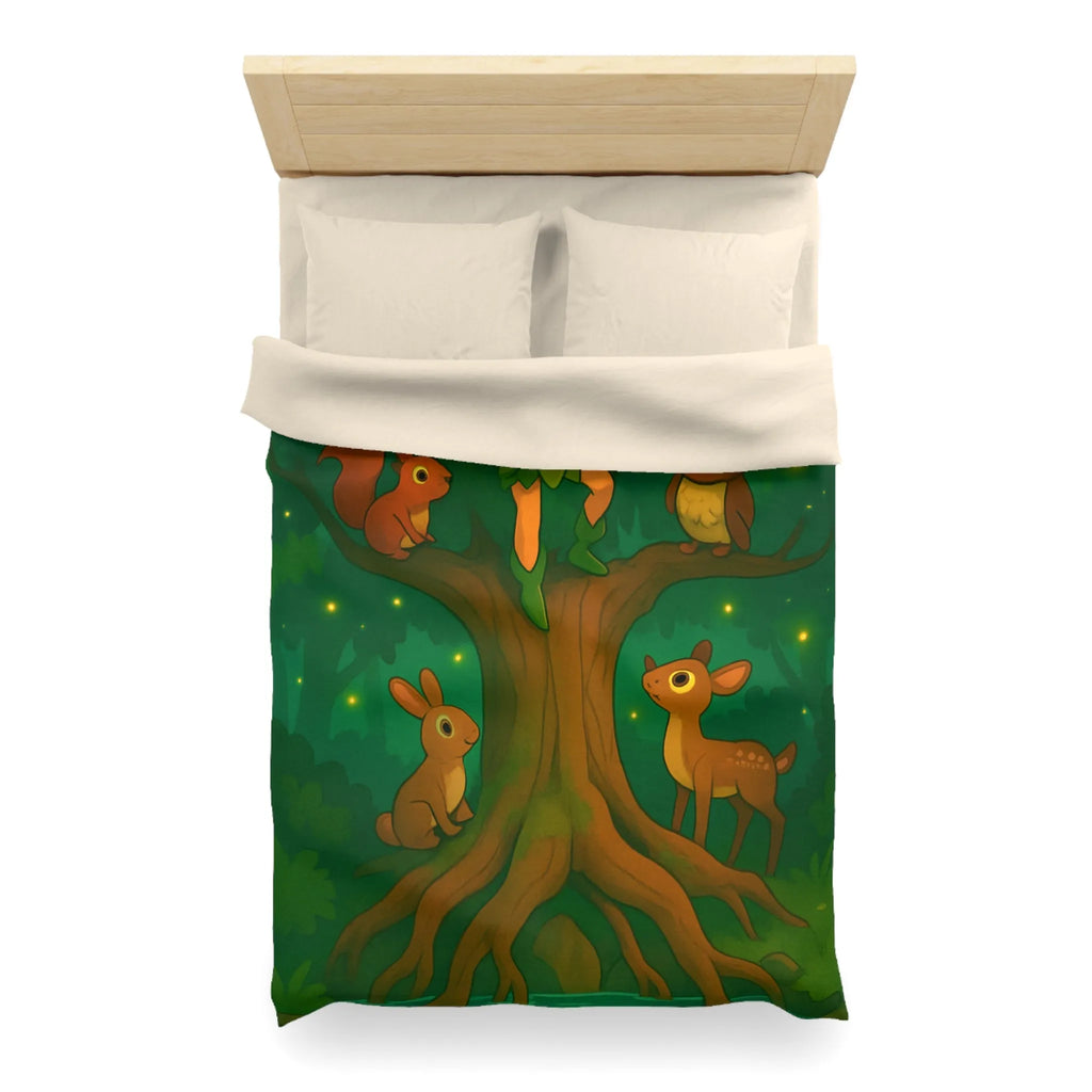 Housse de couette magique forêt enchantée avec animaux et fée enfantine verte