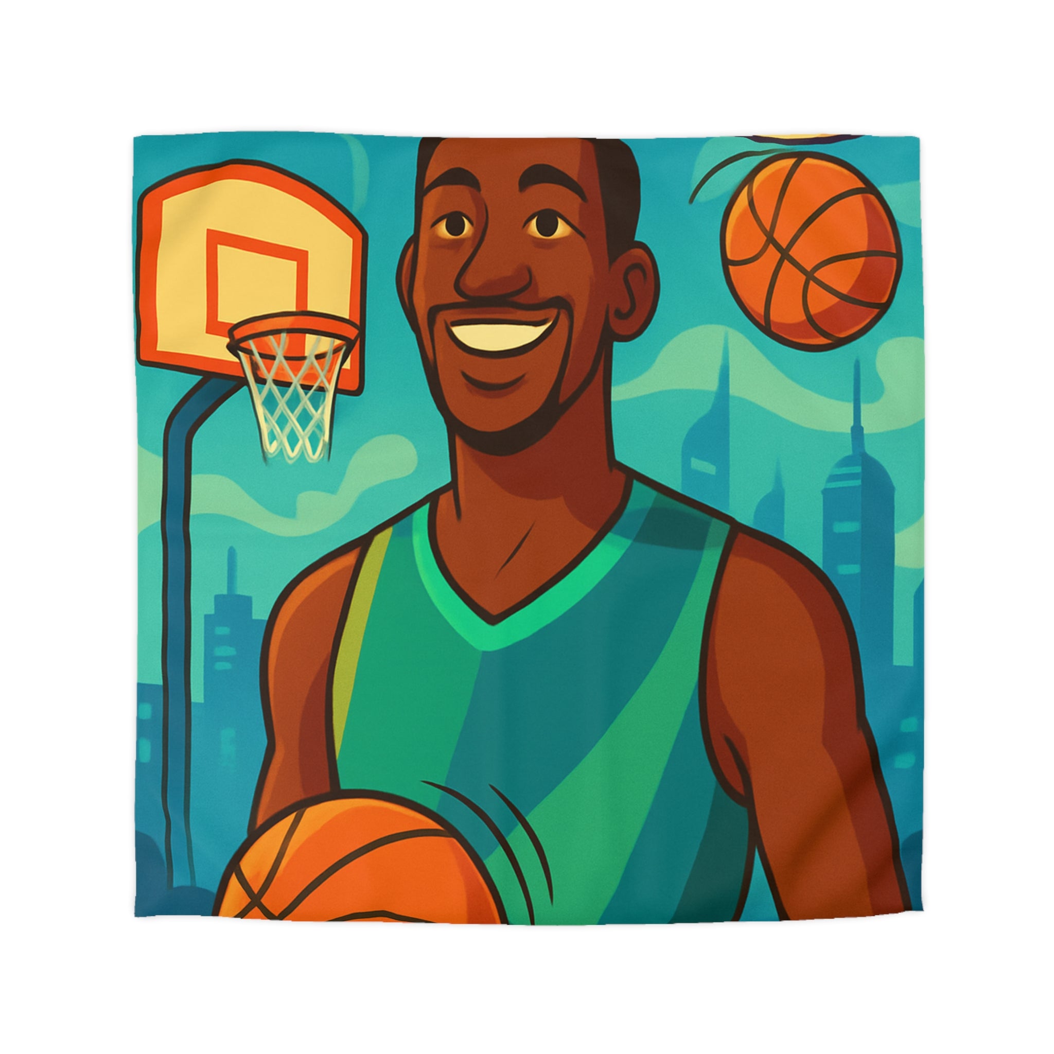 Housse de Couette Pour Enfant Thème Basketball Colorée et Ludique avec Joueur Souriant