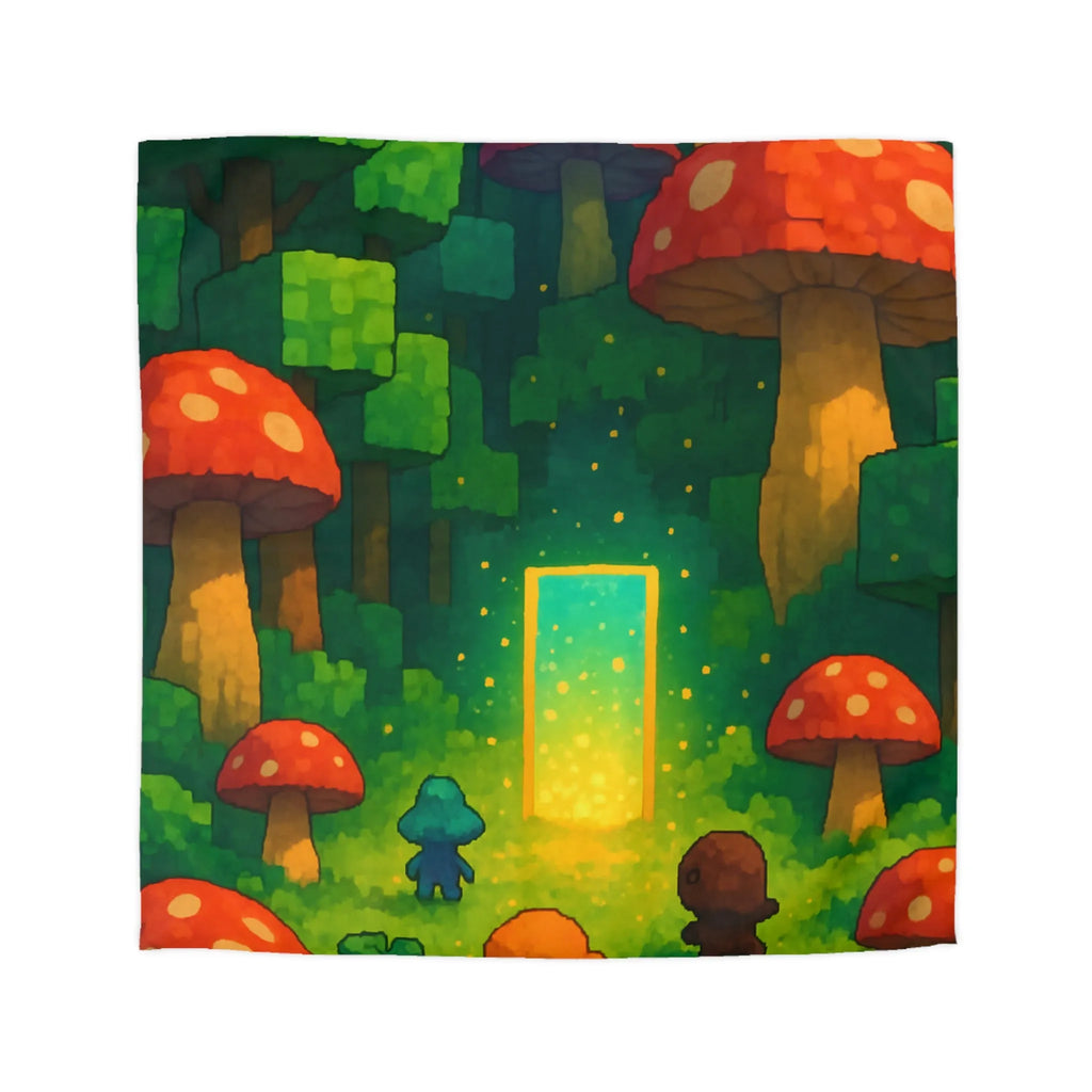 Housse de couette forêt enchantée avec créatures mignonnes et champignons rouges géants magiques