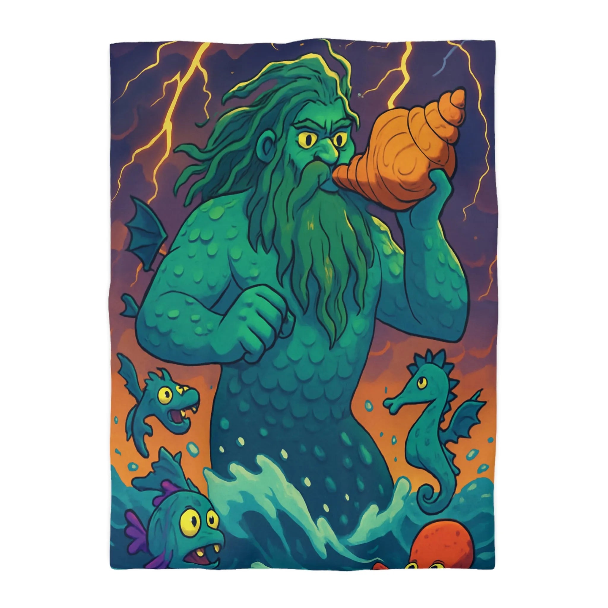 Housse de couette marine avec dessin de triton et créatures océaniques colorées enchanteurs