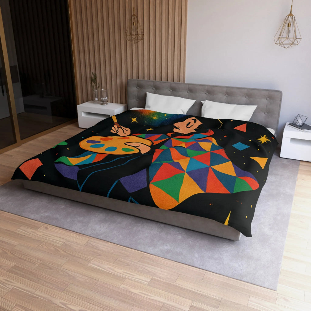 Housse de couette artiste colorée avec motifs géométriques et ciel étoilé magique