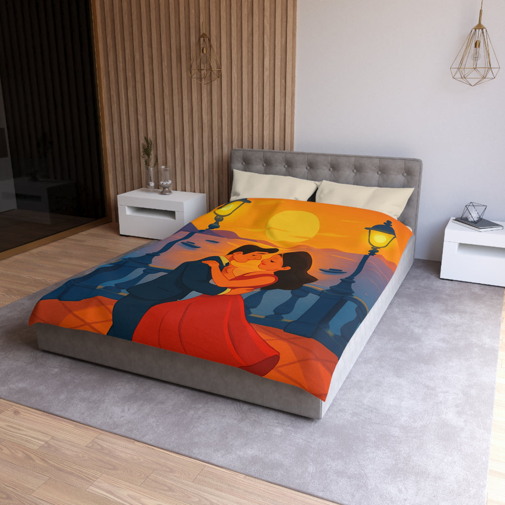 Housse de couette romantique coucher de soleil couple dansant au bord de mer