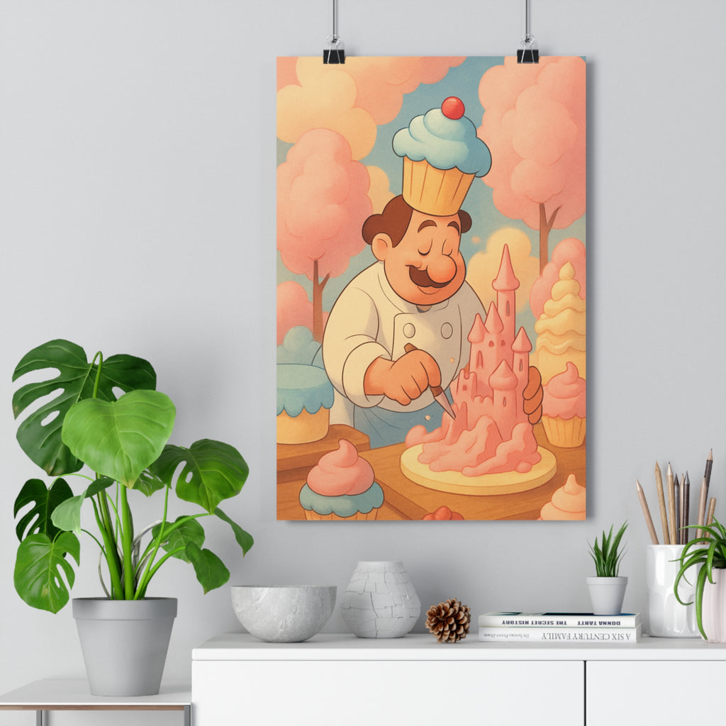 Poster décoratif pâtissier sucré rose bleu cartoon fantaisie joyeux cuisine gourmand rêveur 30x46 cm