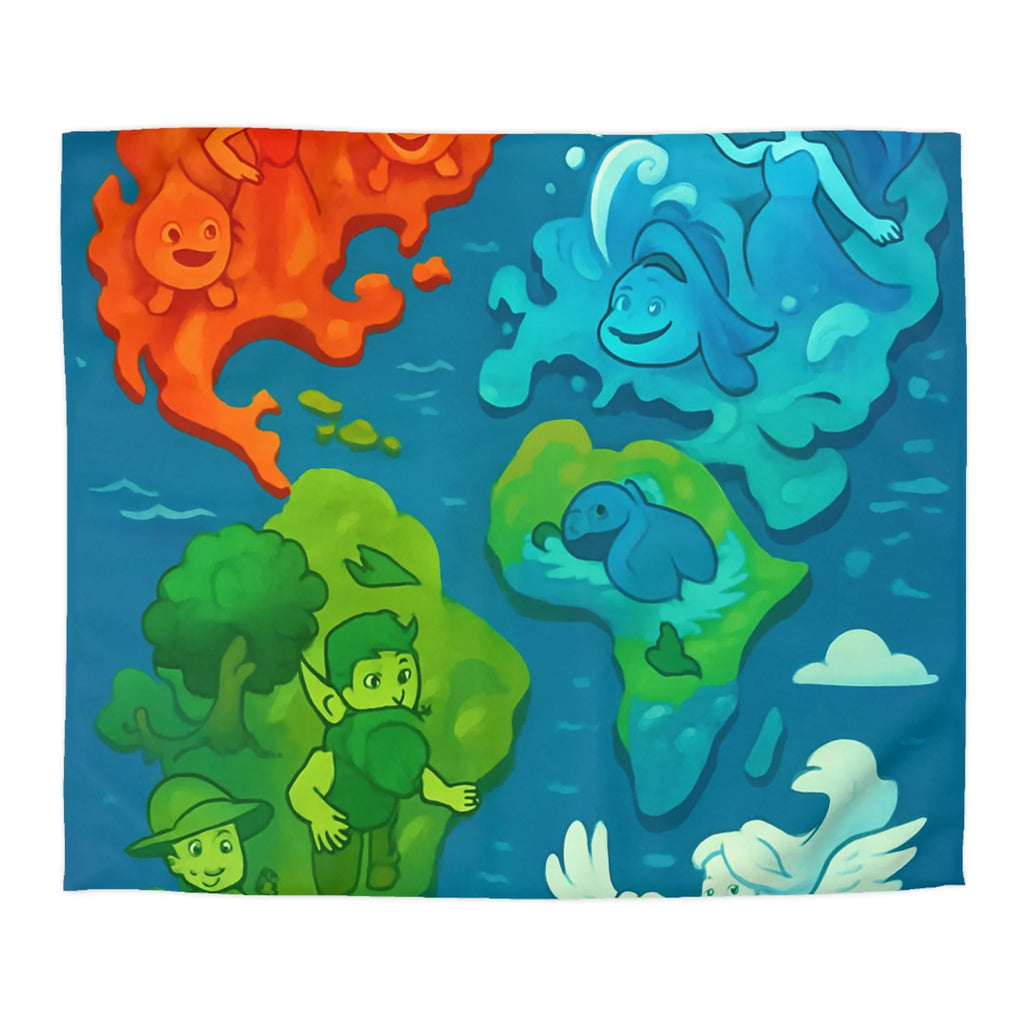 Housse de couette colorée avec illustration ludique des éléments naturels en harmonie