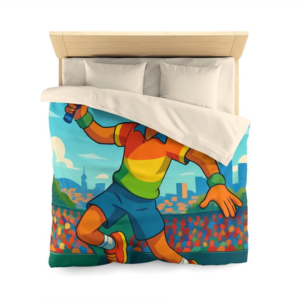 Housse de couette colorée avec joueur de tennis sautant en plein match estival