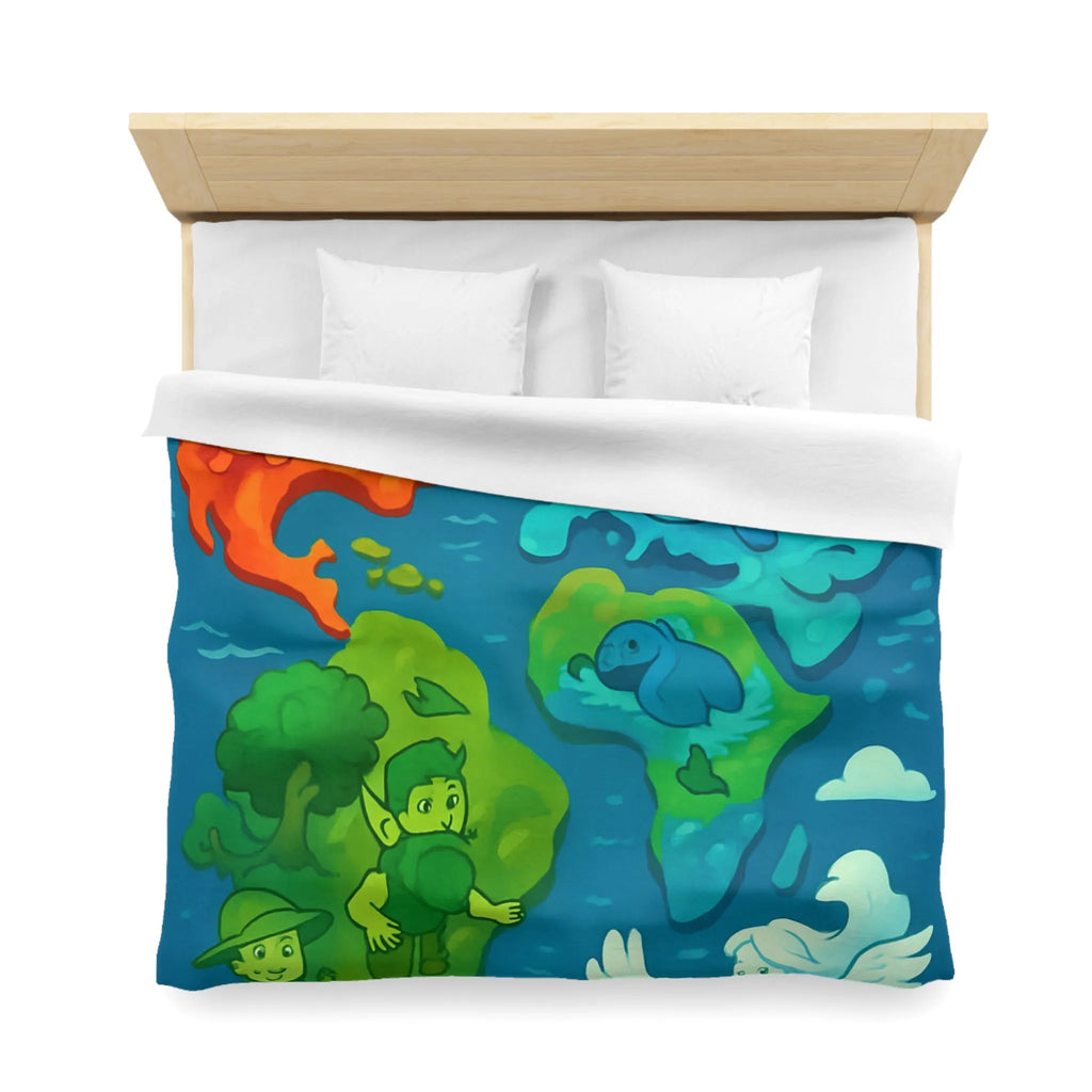 Housse de couette colorée avec illustration ludique des éléments naturels en harmonie