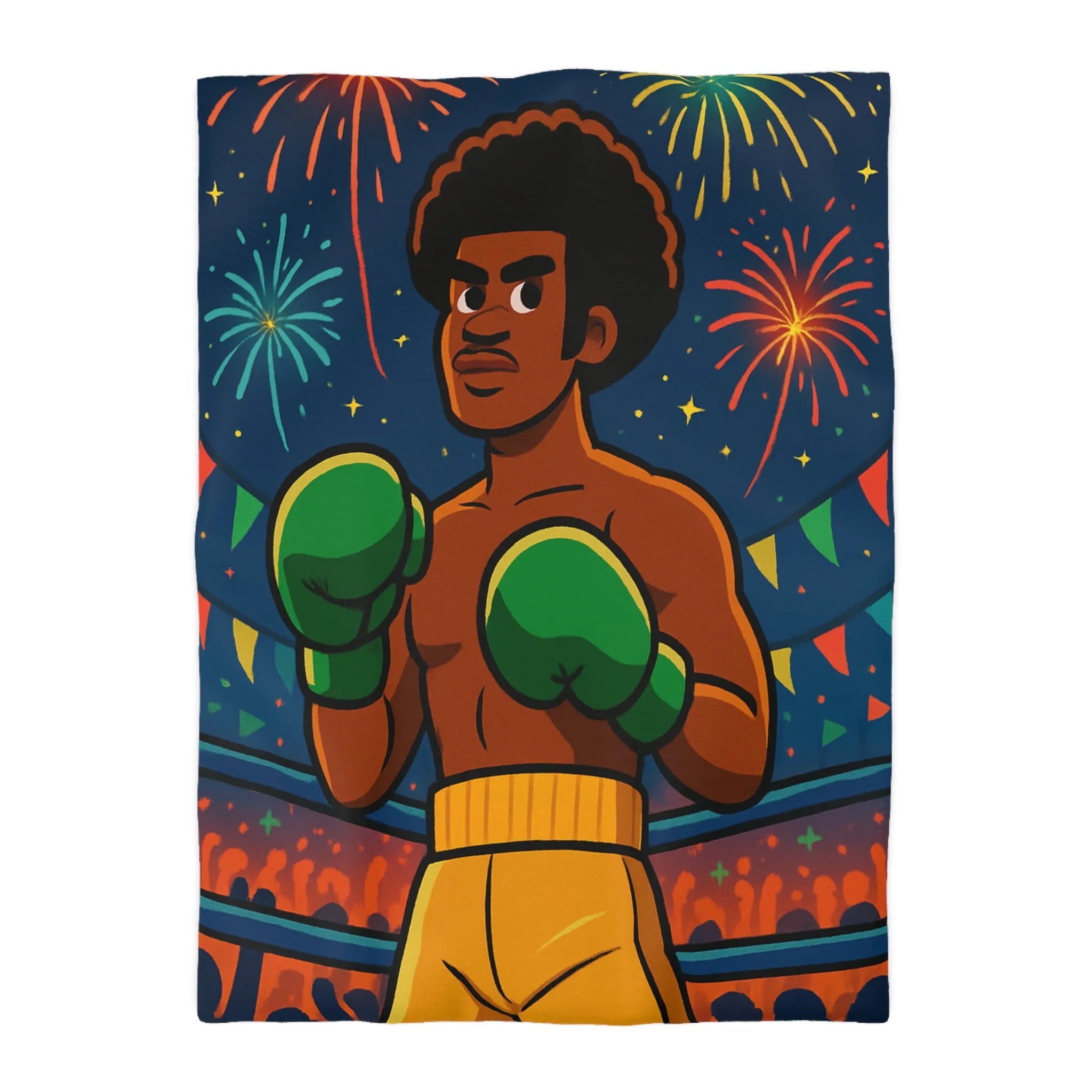 Housse de couette colorée avec boxeur et feux d'artifice pour chambre moderne et vibrante