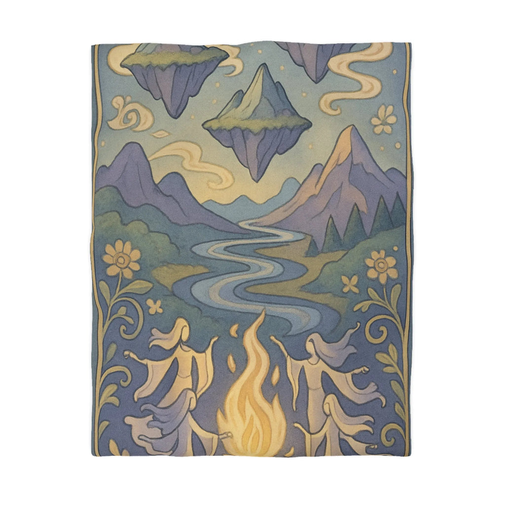 Housse de couette artistique avec montagnes flottantes et paysage féerique sous les étoiles