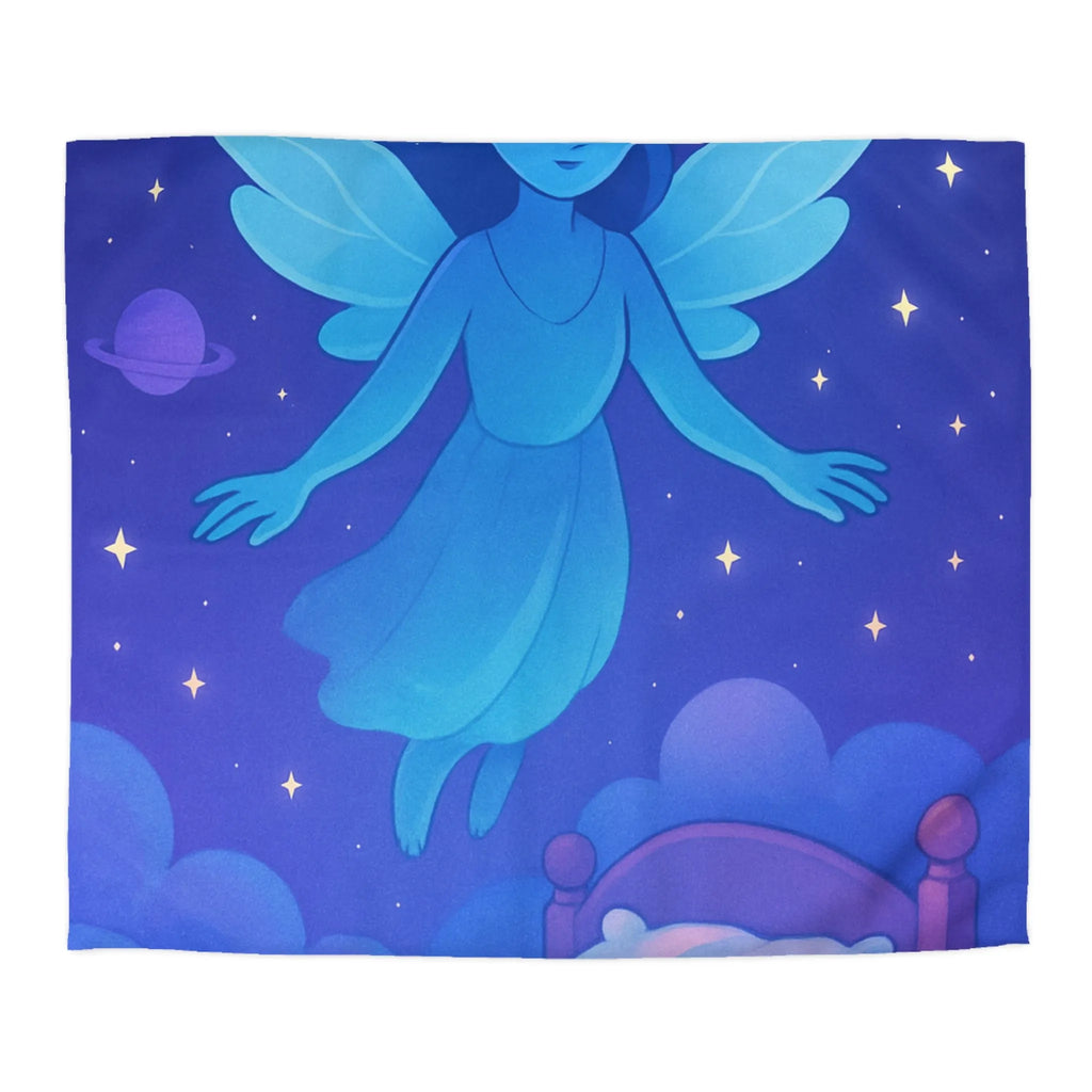 Housse de couette fée lumineuse dans ciel étoilé avec planètes et nuages doux