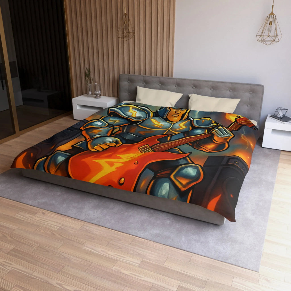Housse de couette guerrier électrique avec guitare enflammée pour chambre rock intense