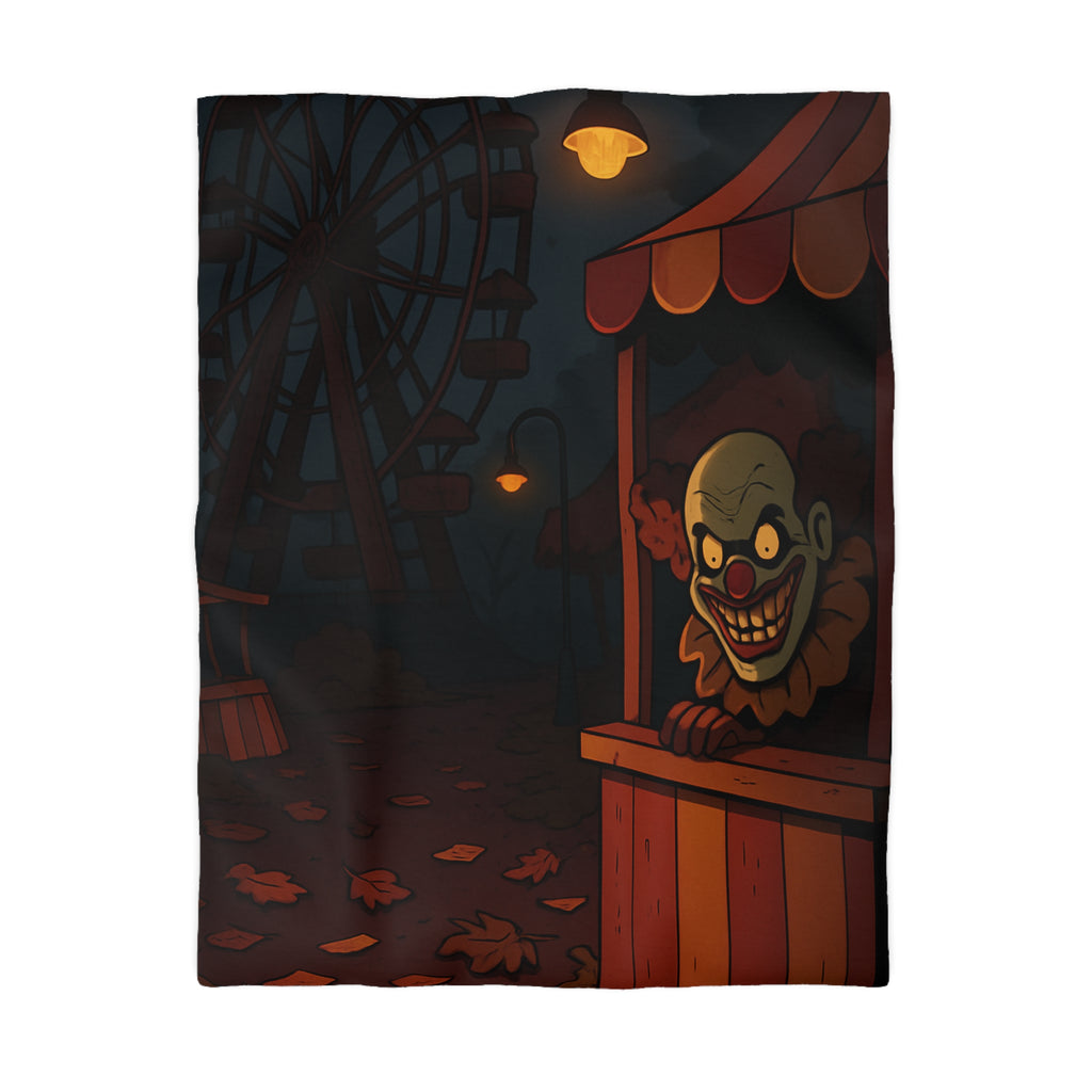 Housse de couette terrifiante avec clown sinistre et grande roue inquiétante la nuit