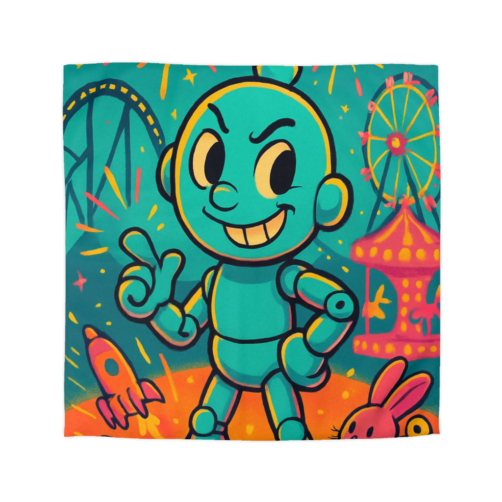 Housse de Couette Ludique avec Robot Jouet et Feux d’Artifice Multicolores pour Enfants