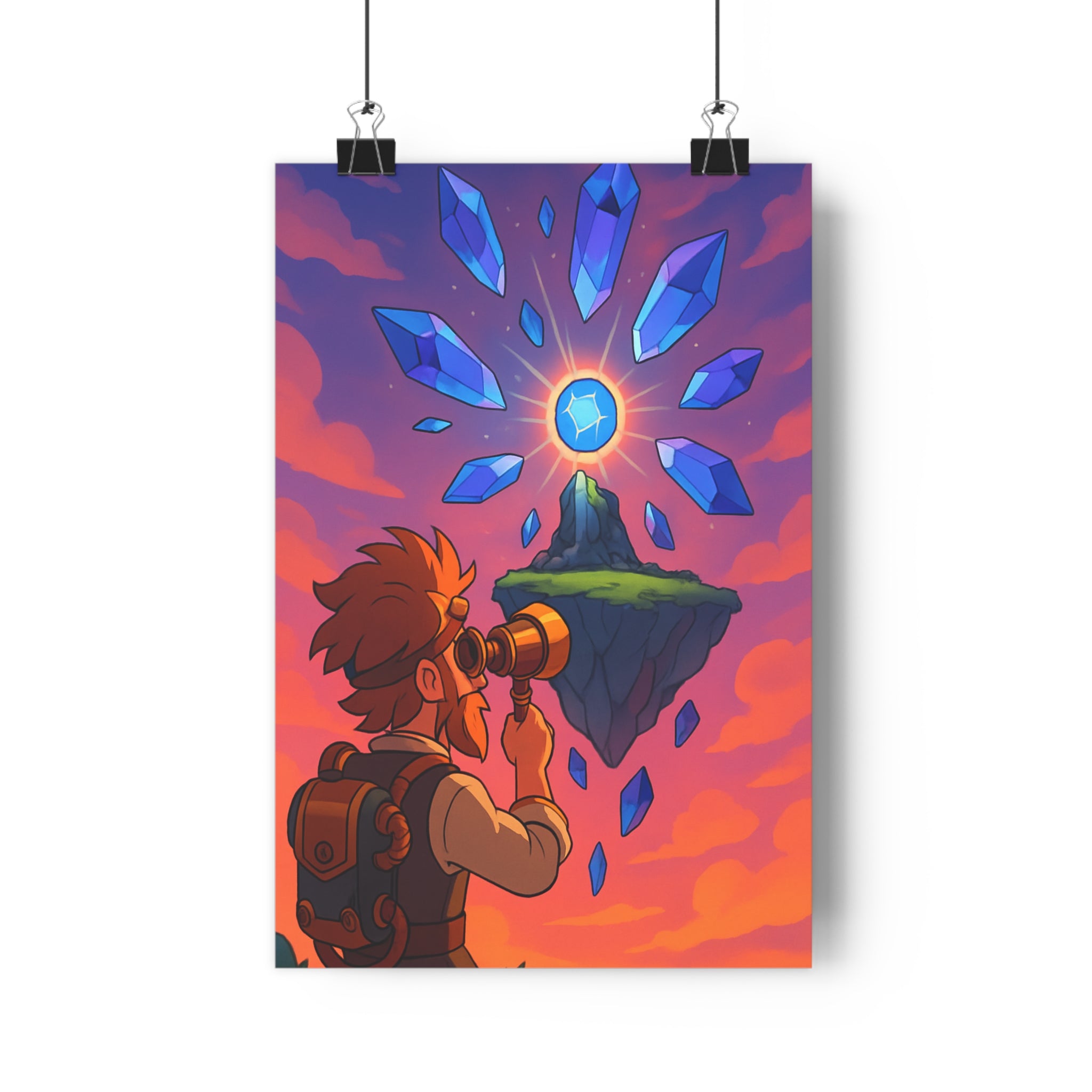 Poster décoratif anime bleu orange mystique explorateur chambre salon captivant éclatant lumineux magique détaillé