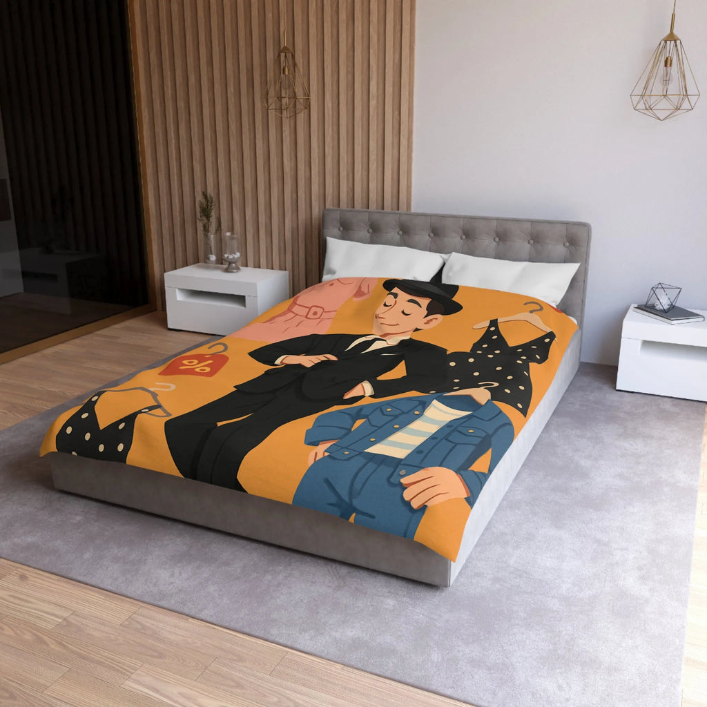 Housse de couette élégante motif magasin de vêtements homme noir et tenues rétro