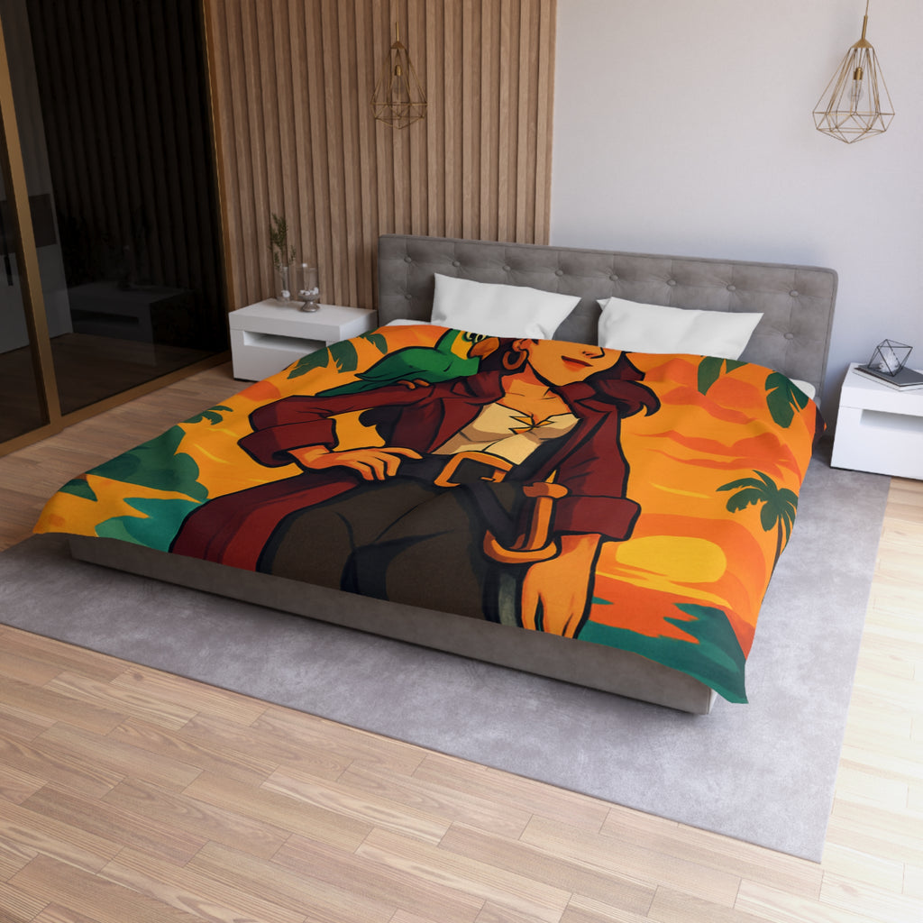 Housse de couette pirate colorée avec perroquet et coffre au trésor tropical