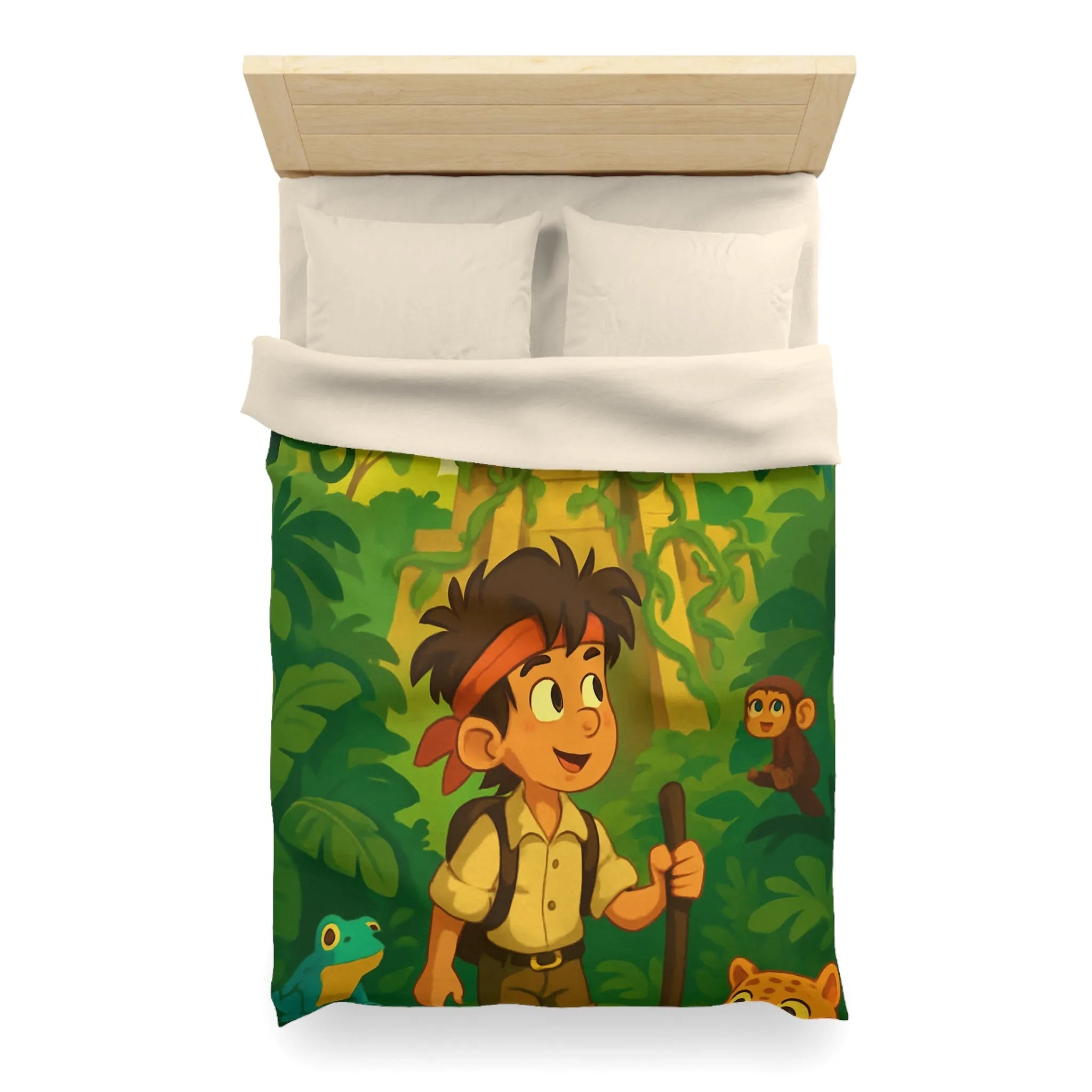 Housse de couette aventure jungle exotique pour chambre d'enfant avec animaux et temple
