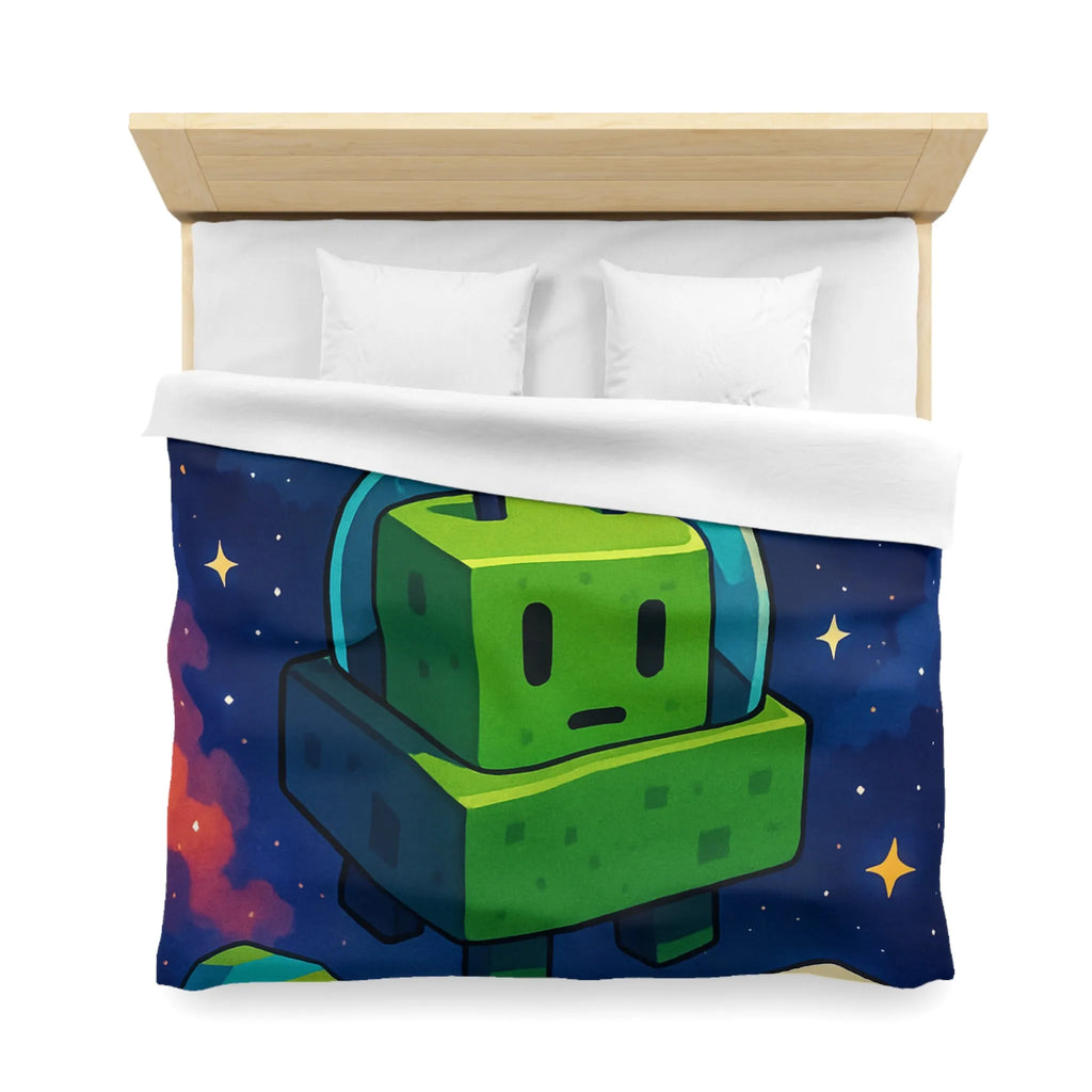 Housse de Couette Cosmos mignon extraterrestre vert cubique et planètes pixelisées