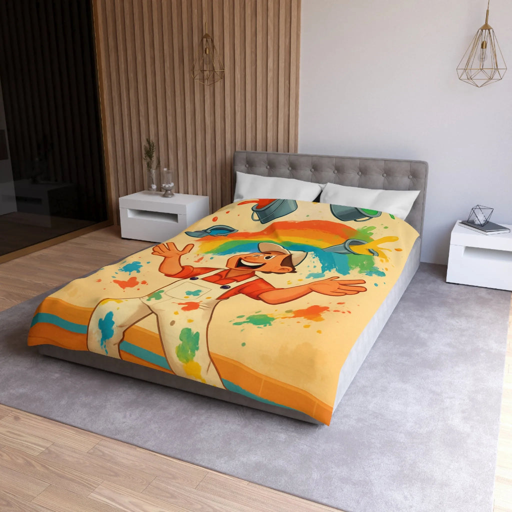 Housse de Couette Colorée avec Arc-en-ciel Artiste Jetant Peinture Joyeusement