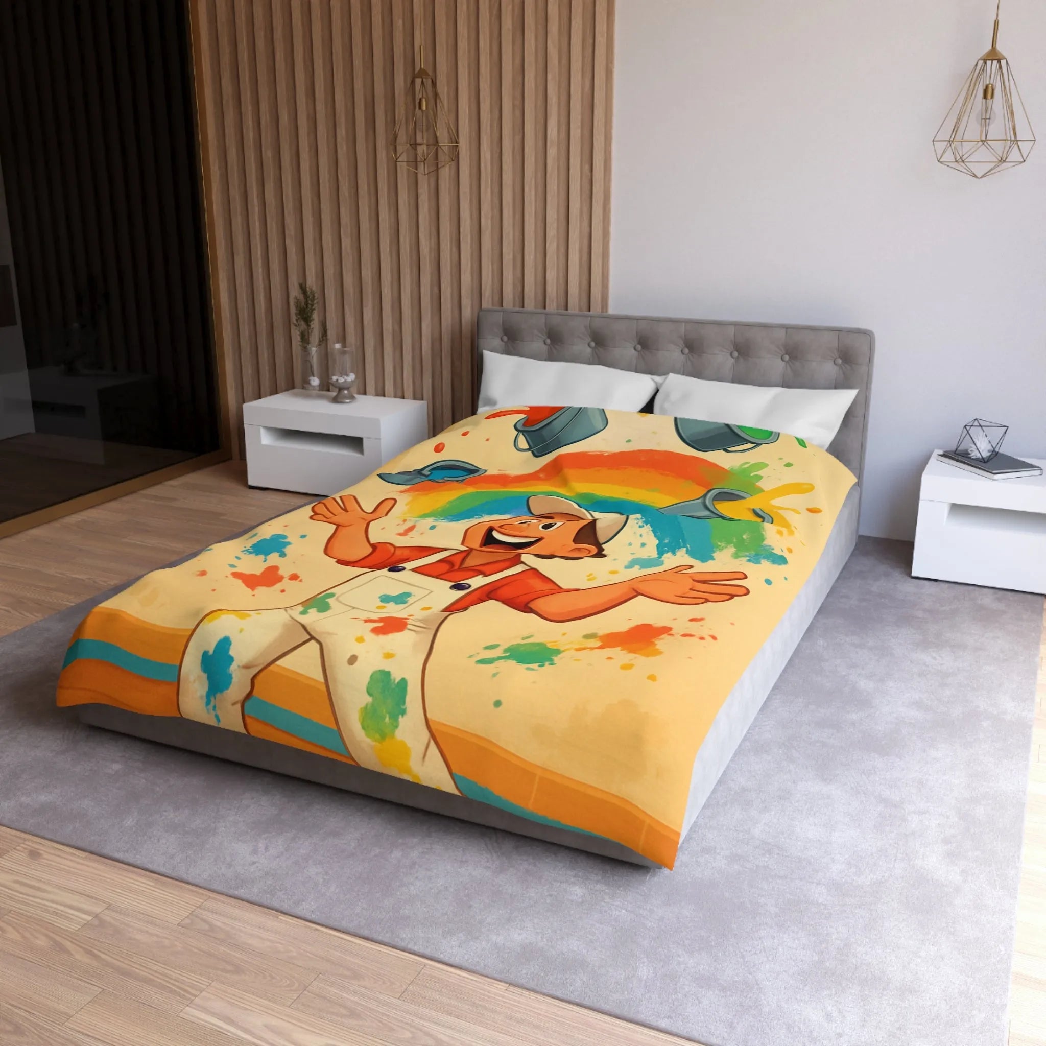 Housse de Couette Colorée avec Arc-en-ciel Artiste Jetant Peinture Joyeusement