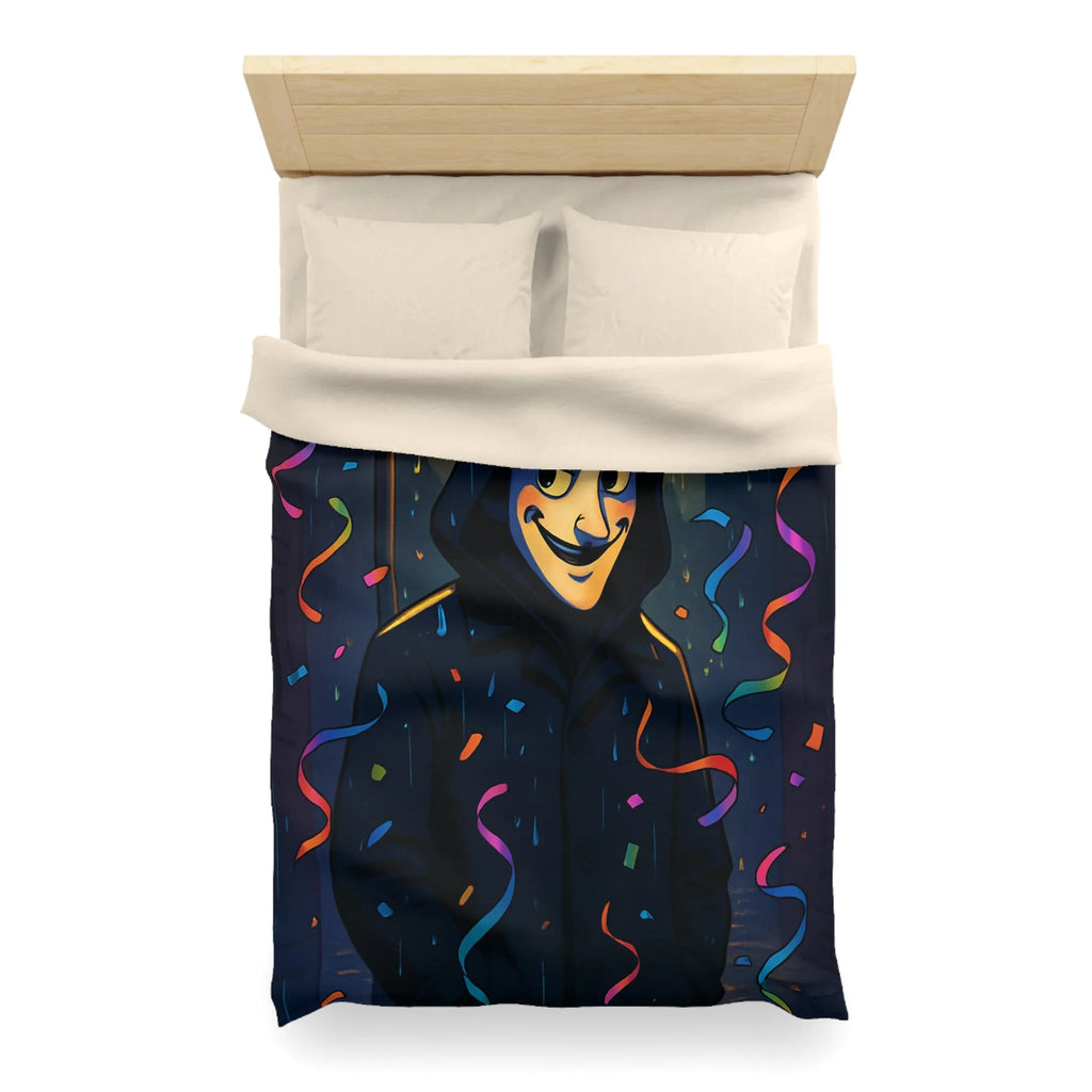 Housse de couette artistique joyeuse avec personnage mystérieux sous réverbère nocturne coloré