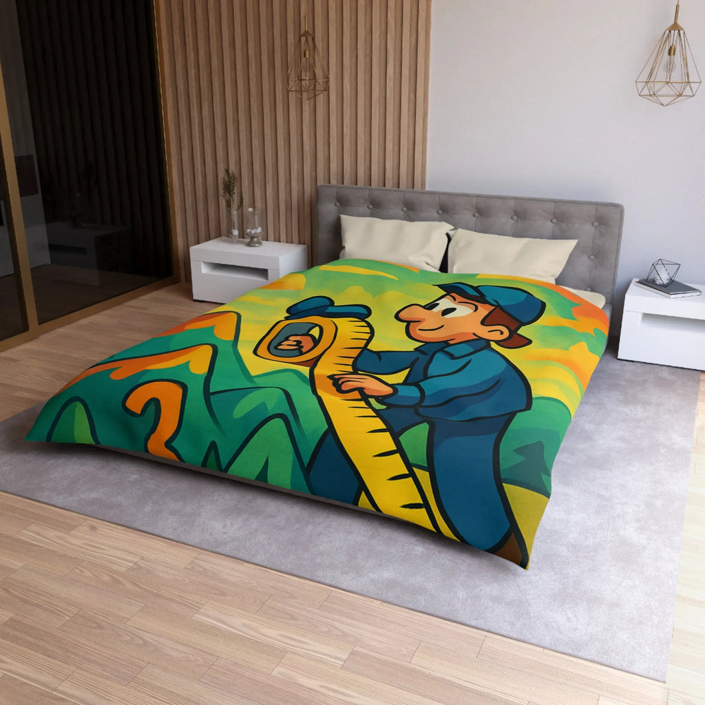 Housse de couette colorée pour enfants avec paysage ludique et motifs géométriques