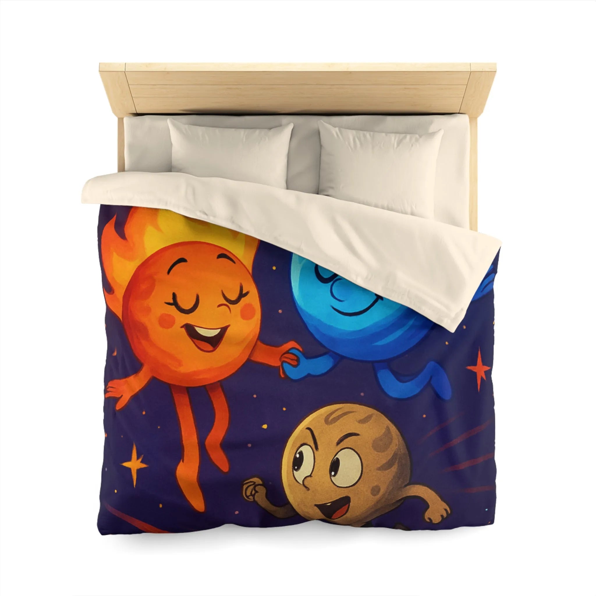 Housse de couette colorée avec illustrations planétaires amusantes et étoiles filantes vibrantes