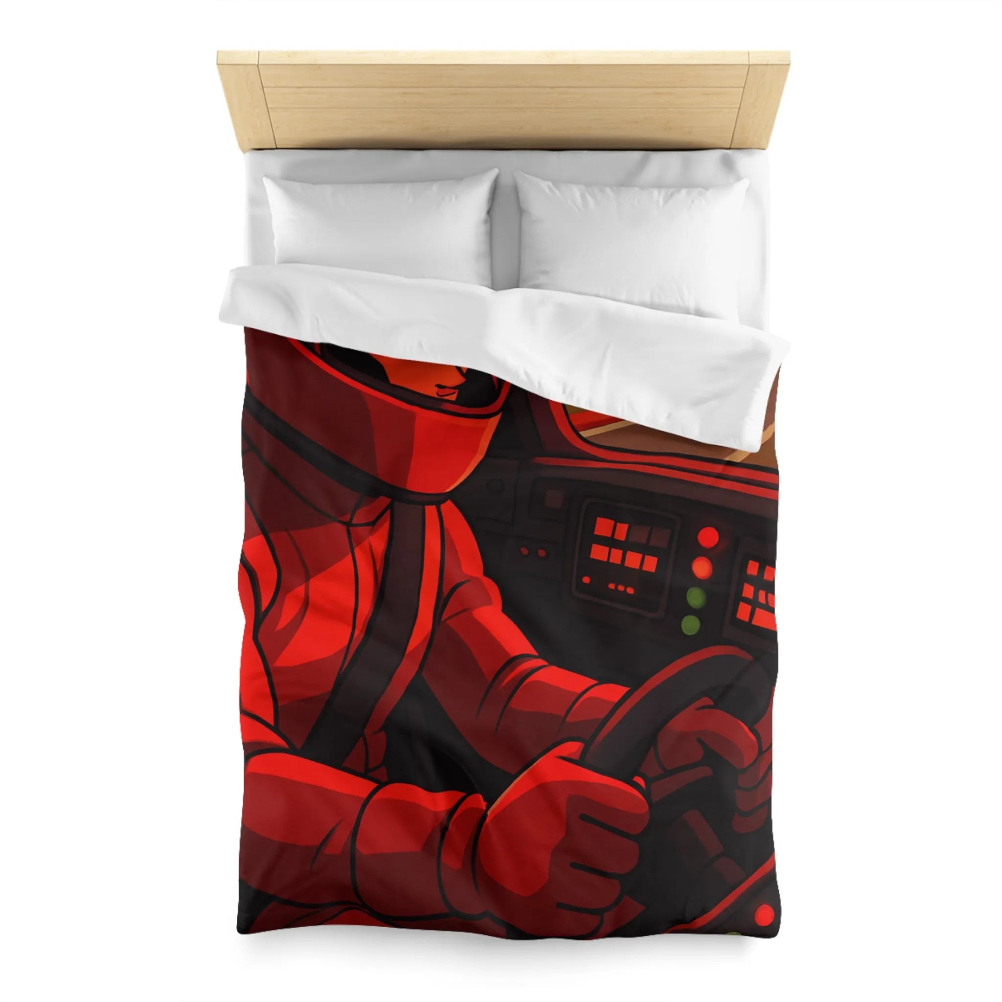 Housse de couette dynamique motif pilote de course rouge en automobile sportive