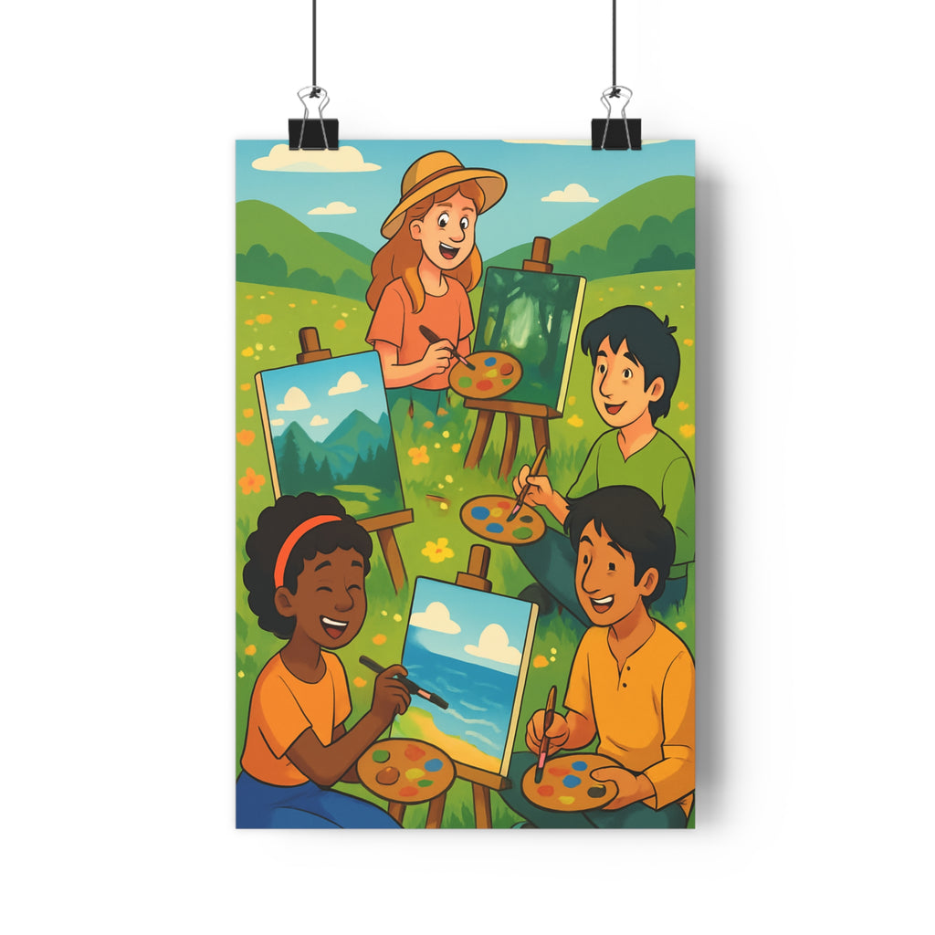Poster décoratif cartoon enfants peinture joyeux vert bleu chambre atelier créatif 30x46 cm qualité