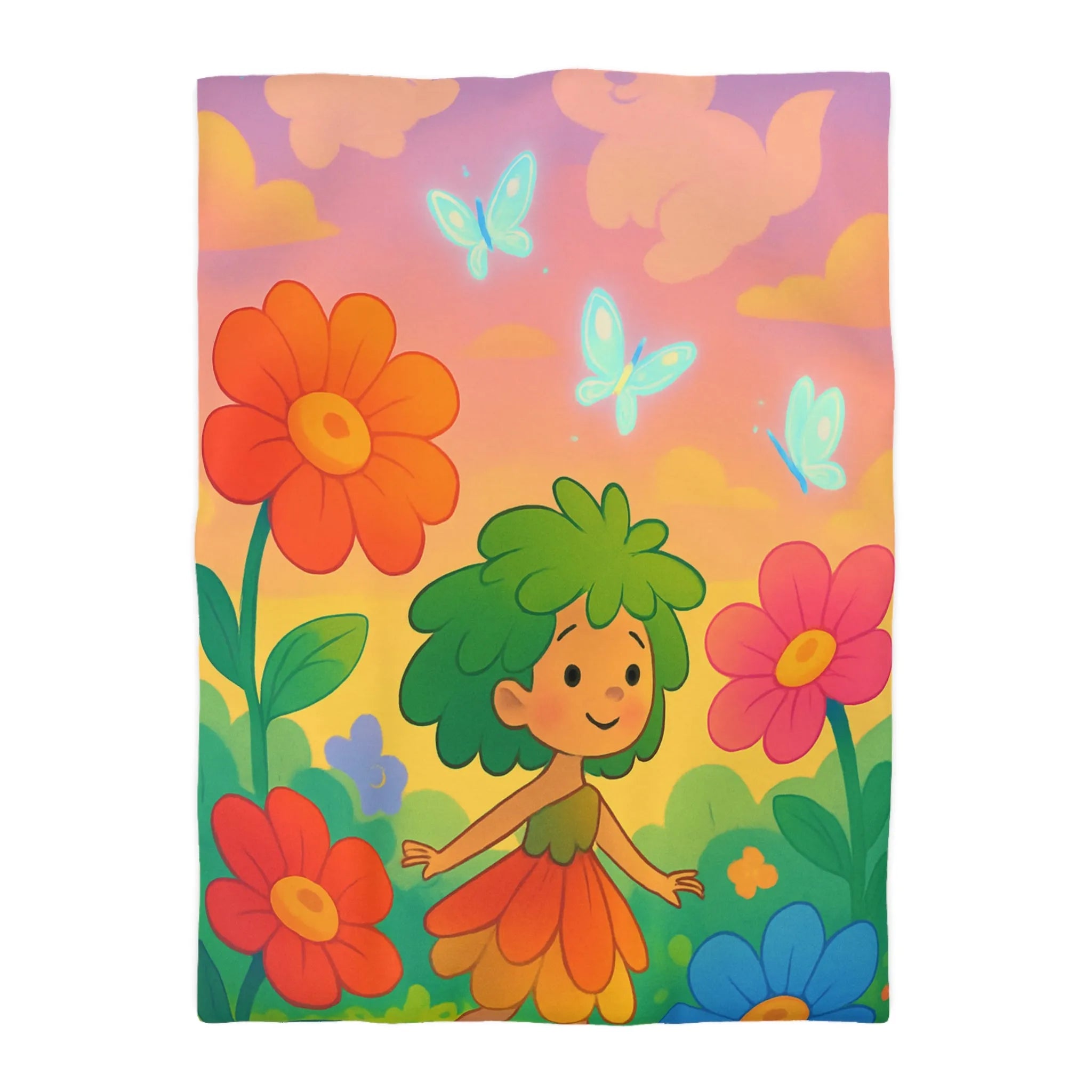 Enchantement floral coloré avec nuages et papillons parfait pour chambre d'enfant rêveuse