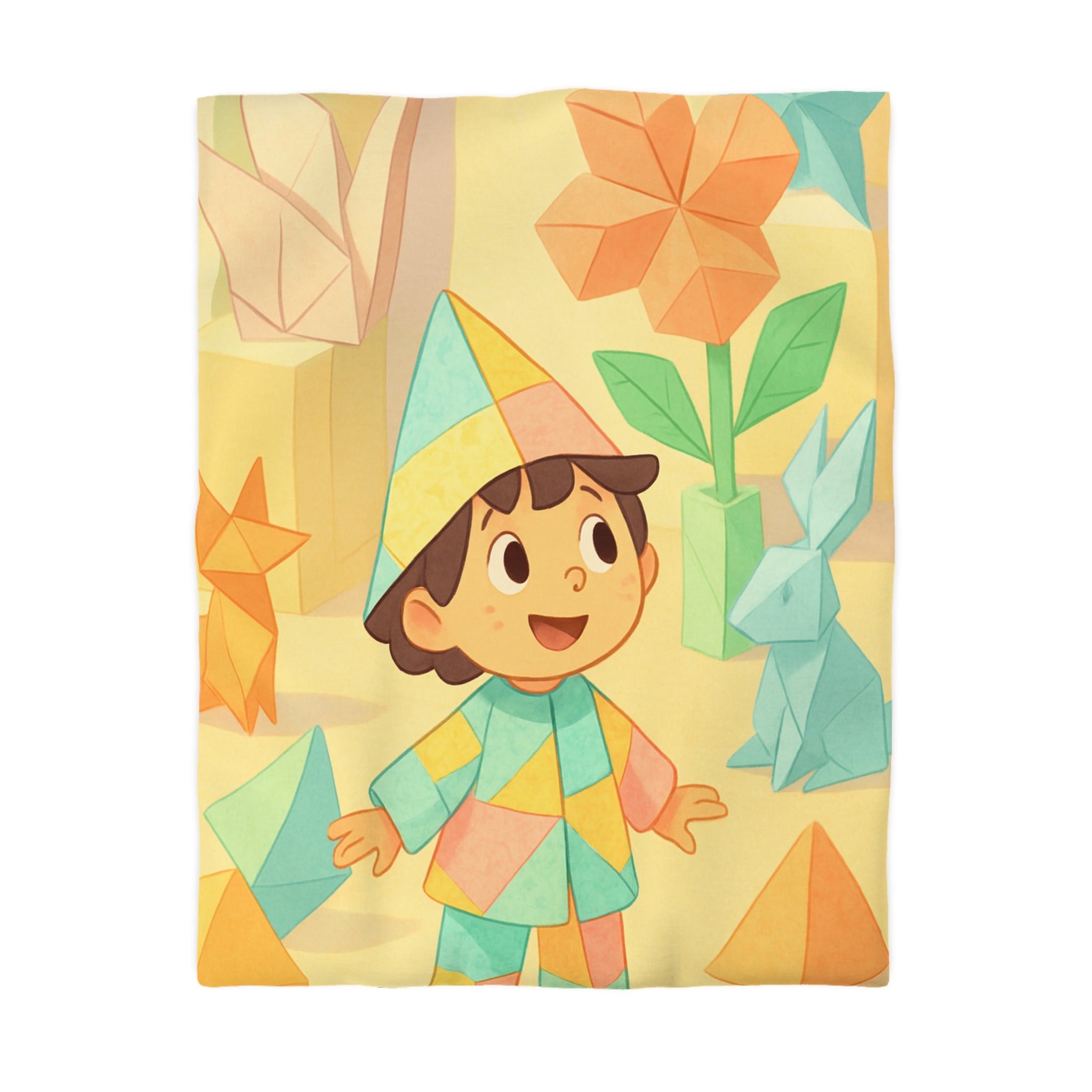 Housse de couette origami multicolore avec motifs enfantins de formes géométriques joyeuses