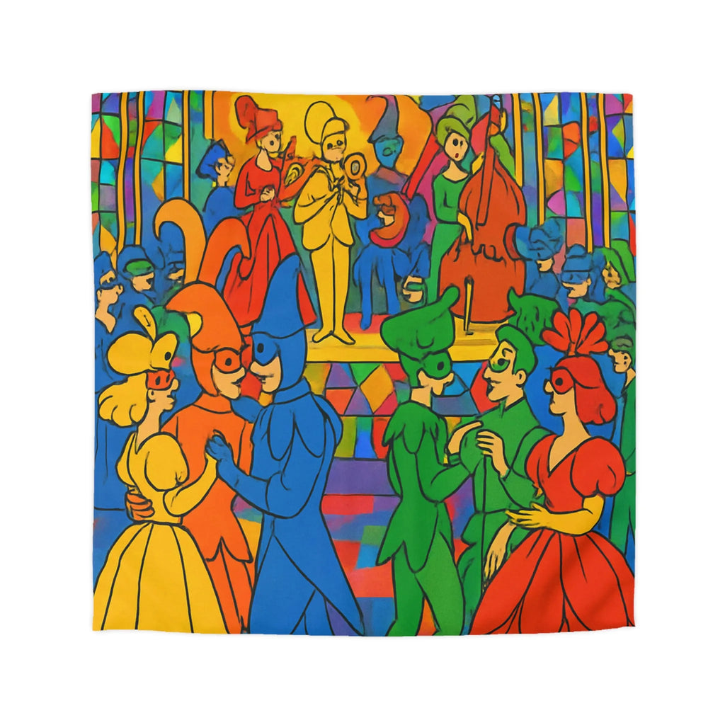 Housse de couette colorée avec scène de bal masqué inspirée du style vitrail