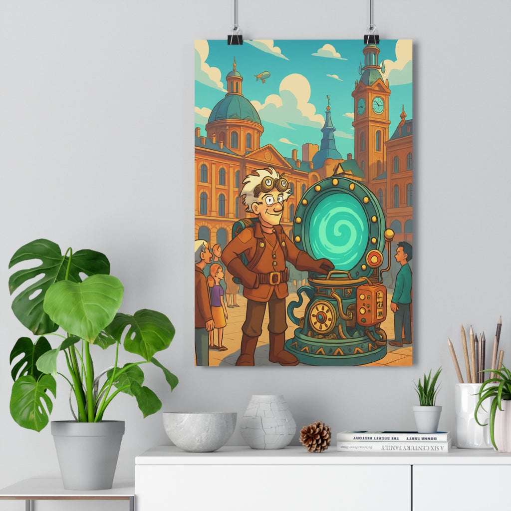 Poster décoratif rétrofuturiste bleu orange nostalgique aventure salon chambre bureau qualité premium qualité premium